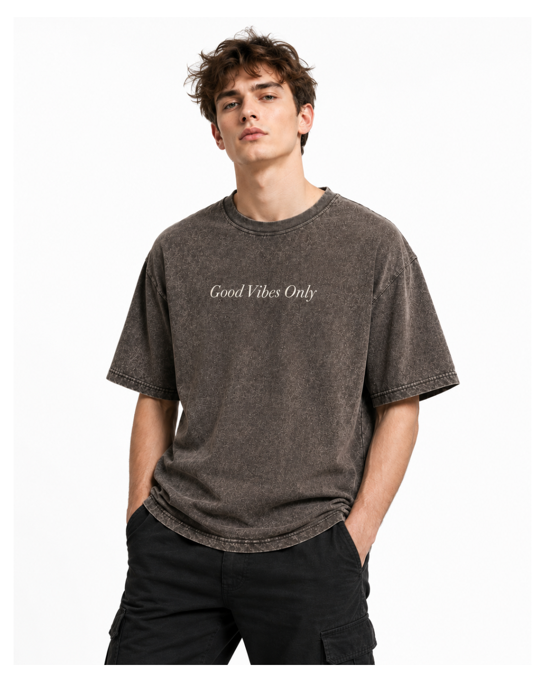 Good Vibes Acid Wash Oversized Tee