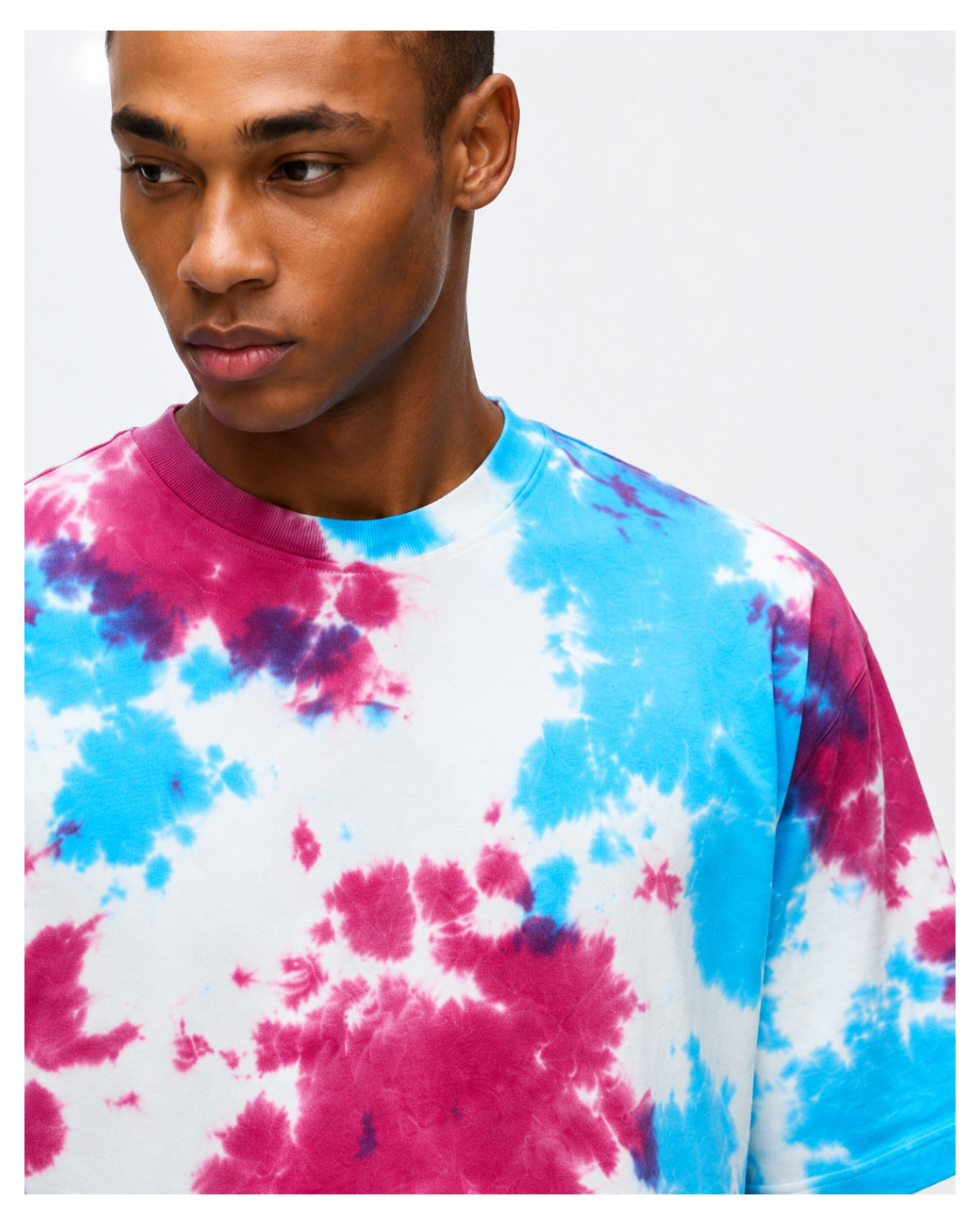 Avenster Fresh White & Blue Tie-Dye Oversized Tee