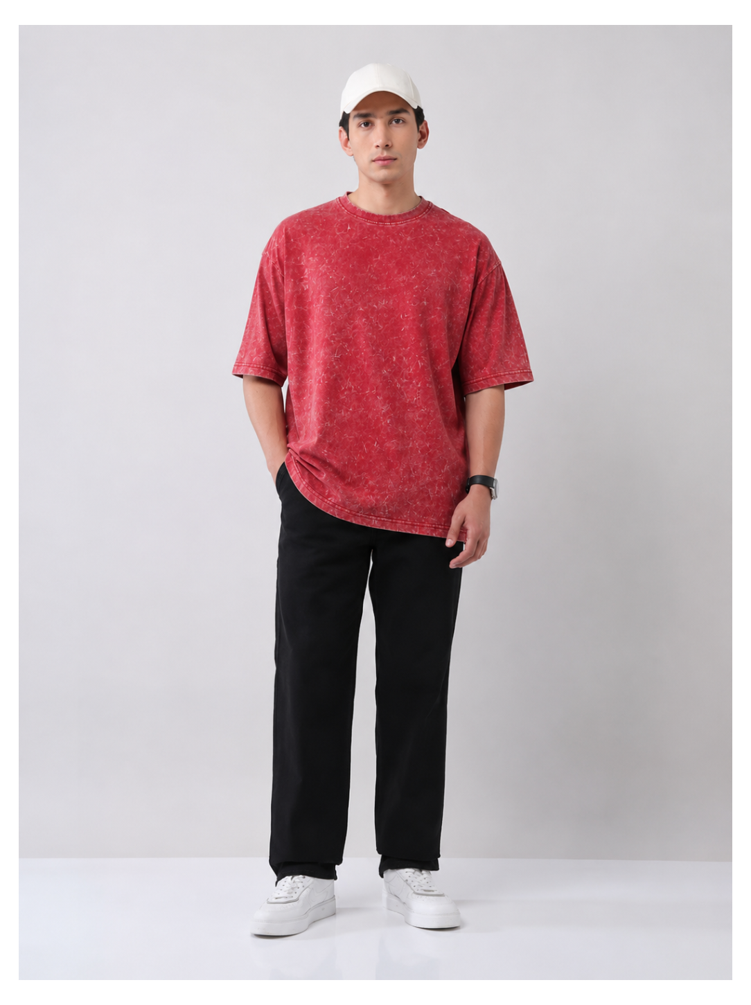 Crimson Fade Acid Wash Oversized T-Shirt