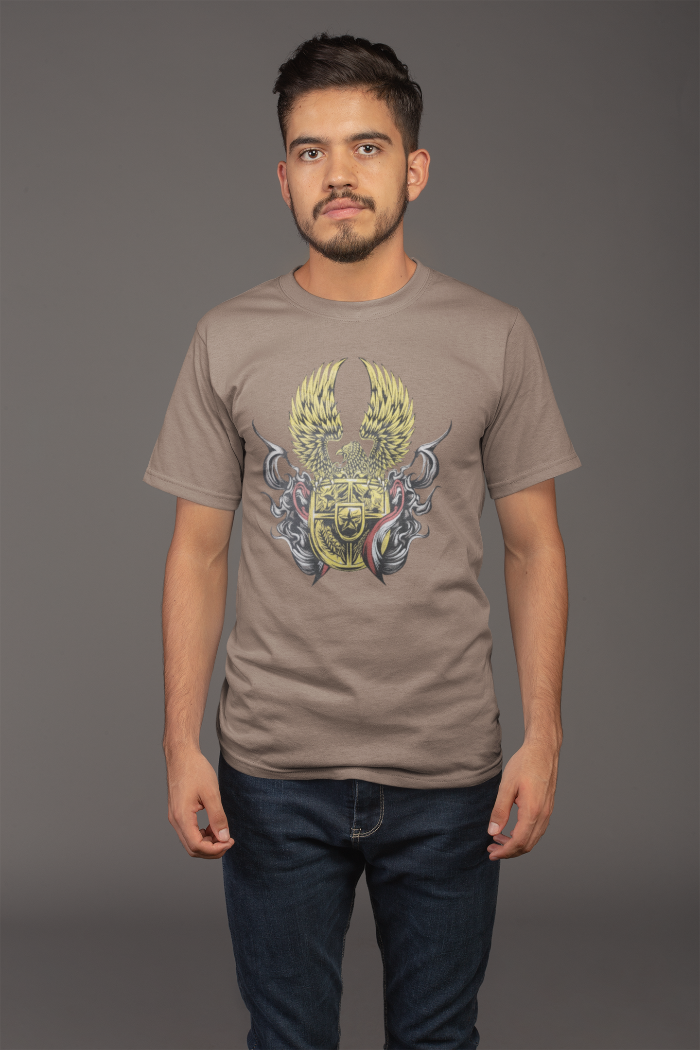 Avenster Light Brown T-shirt with Eagle Graphic Design