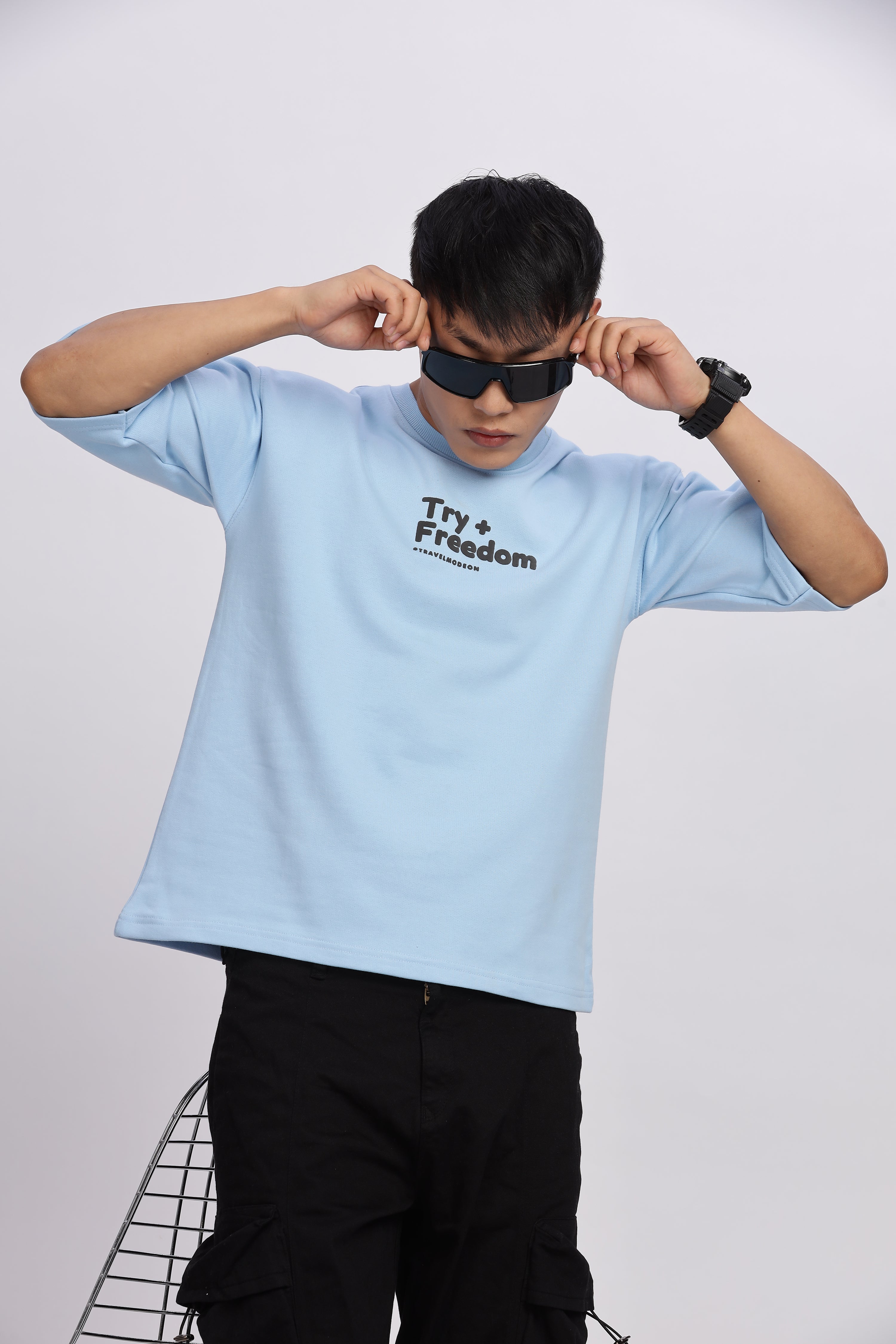 Avenster Men's Blue Cotton Oversized T-Shirt