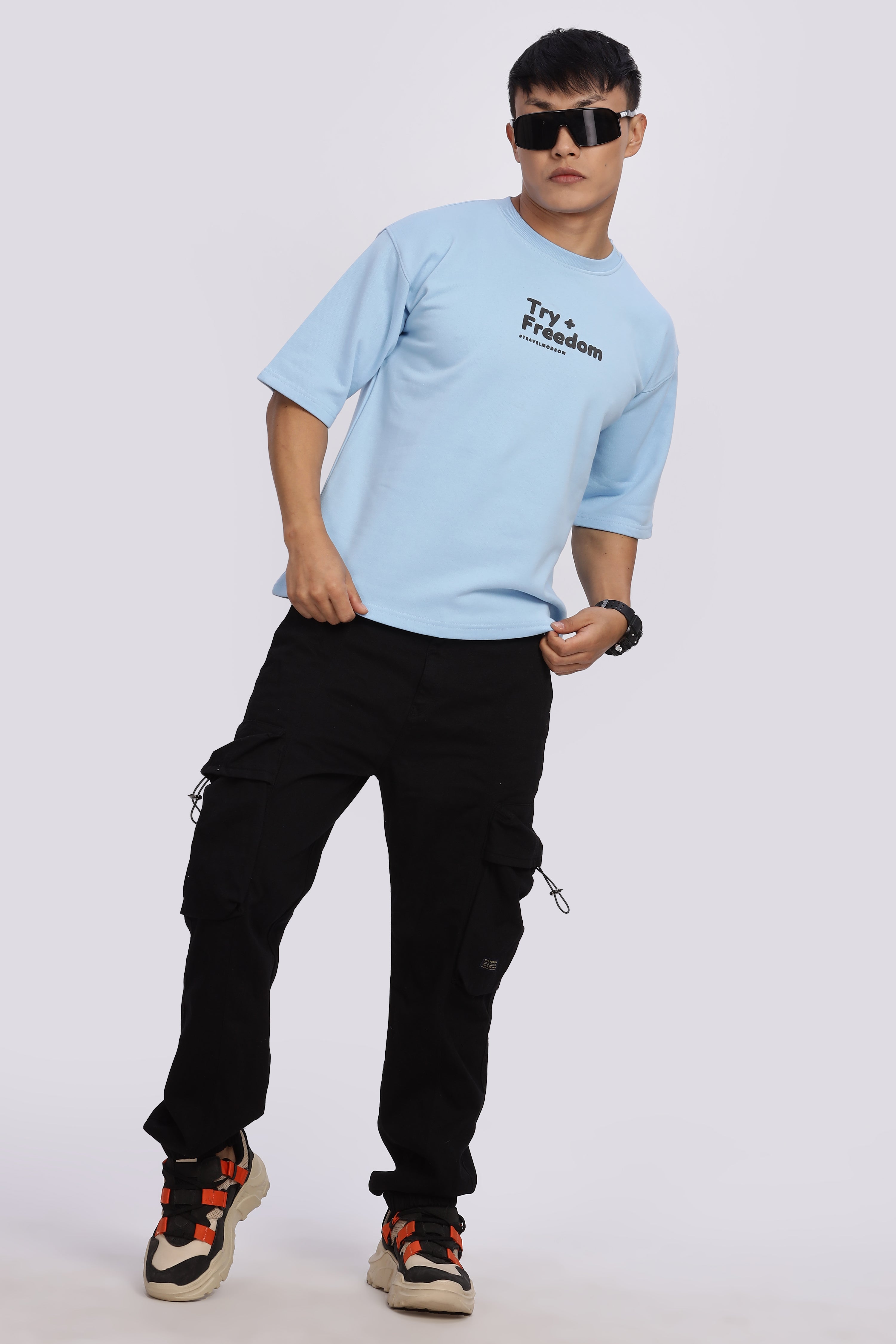 Avenster Men's Blue Cotton Oversized T-Shirt
