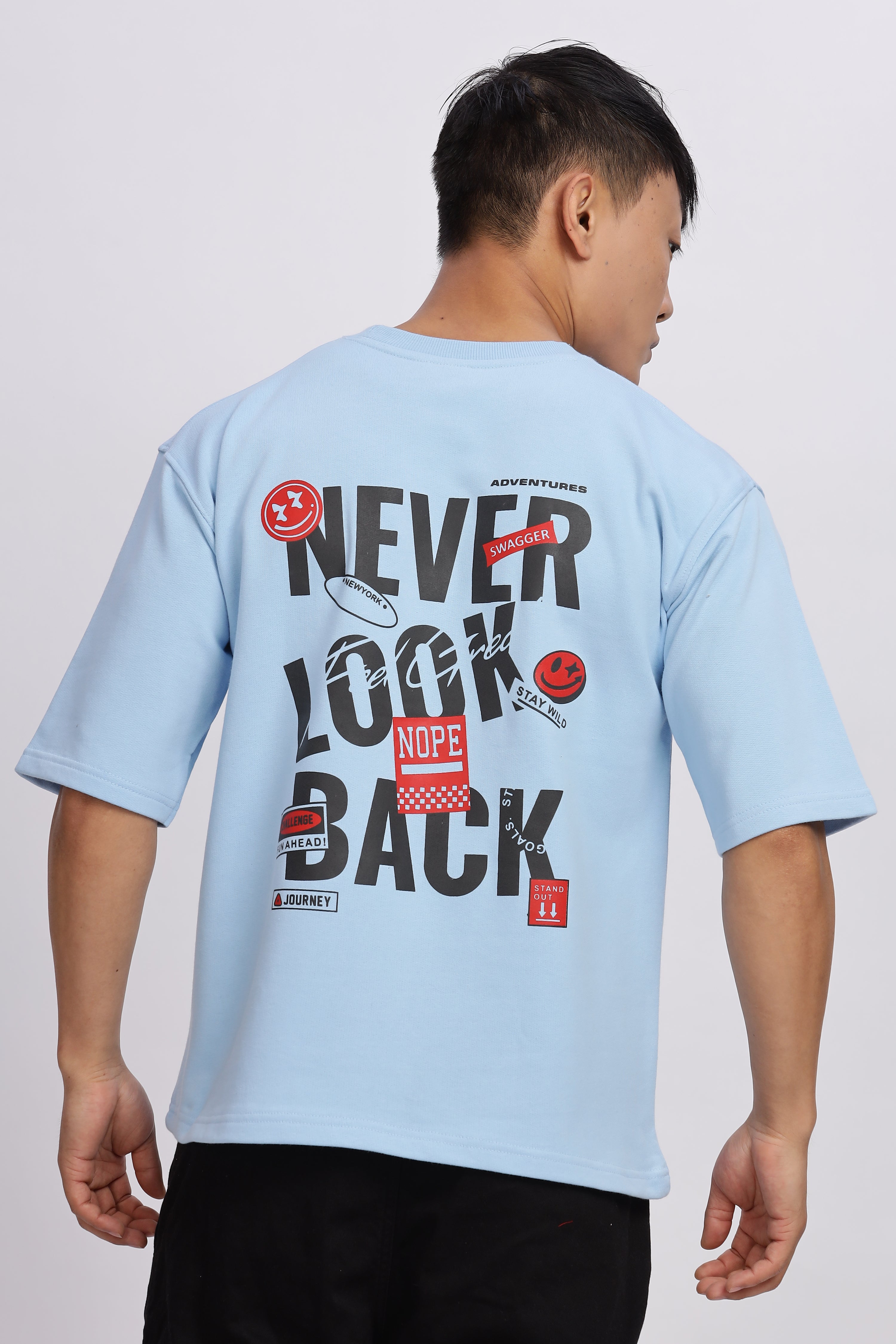 Avenster Men's Blue Cotton Oversized T-Shirt