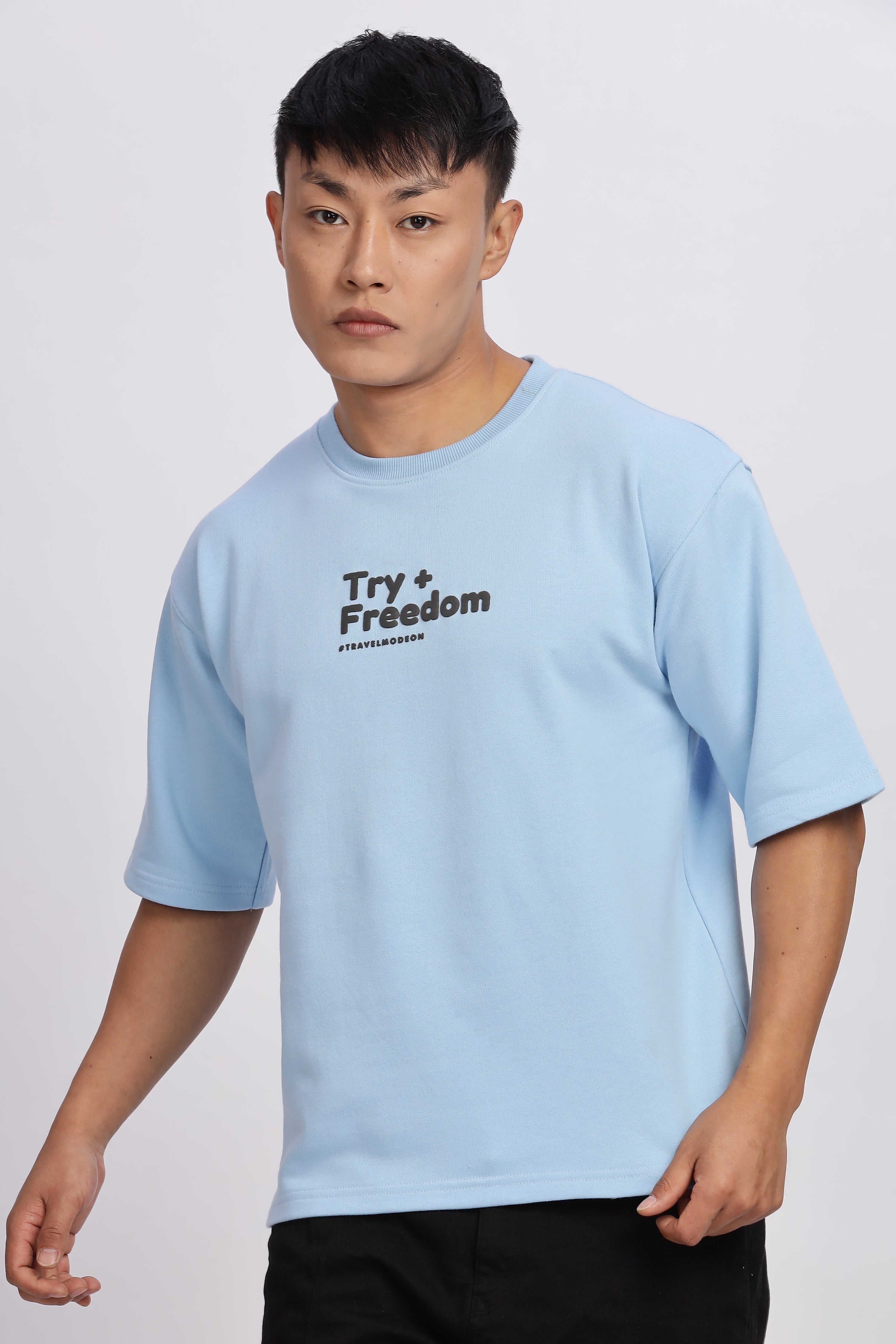 Avenster Men's Blue Cotton Oversized T-Shirt