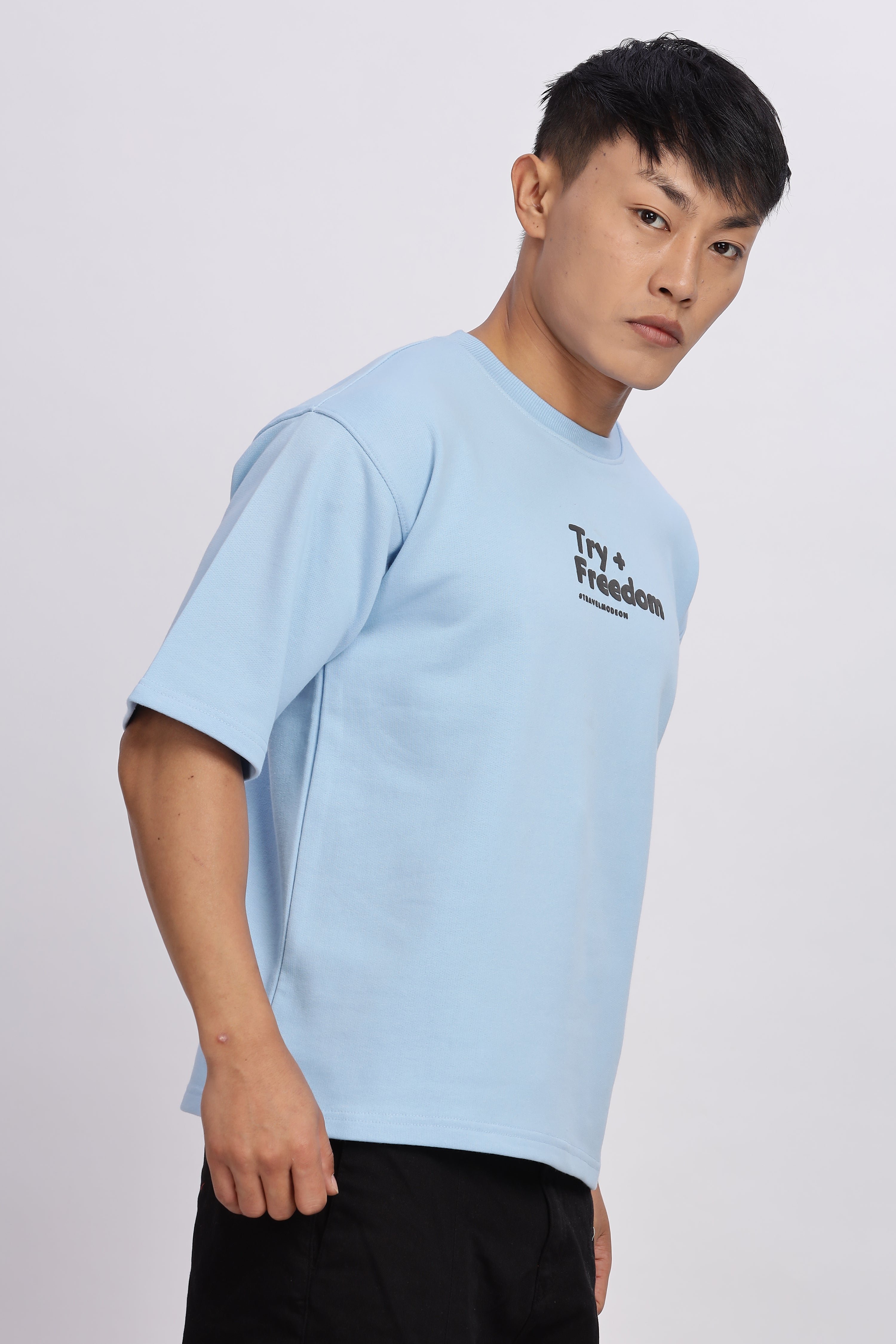 Avenster Men's Blue Cotton Oversized T-Shirt