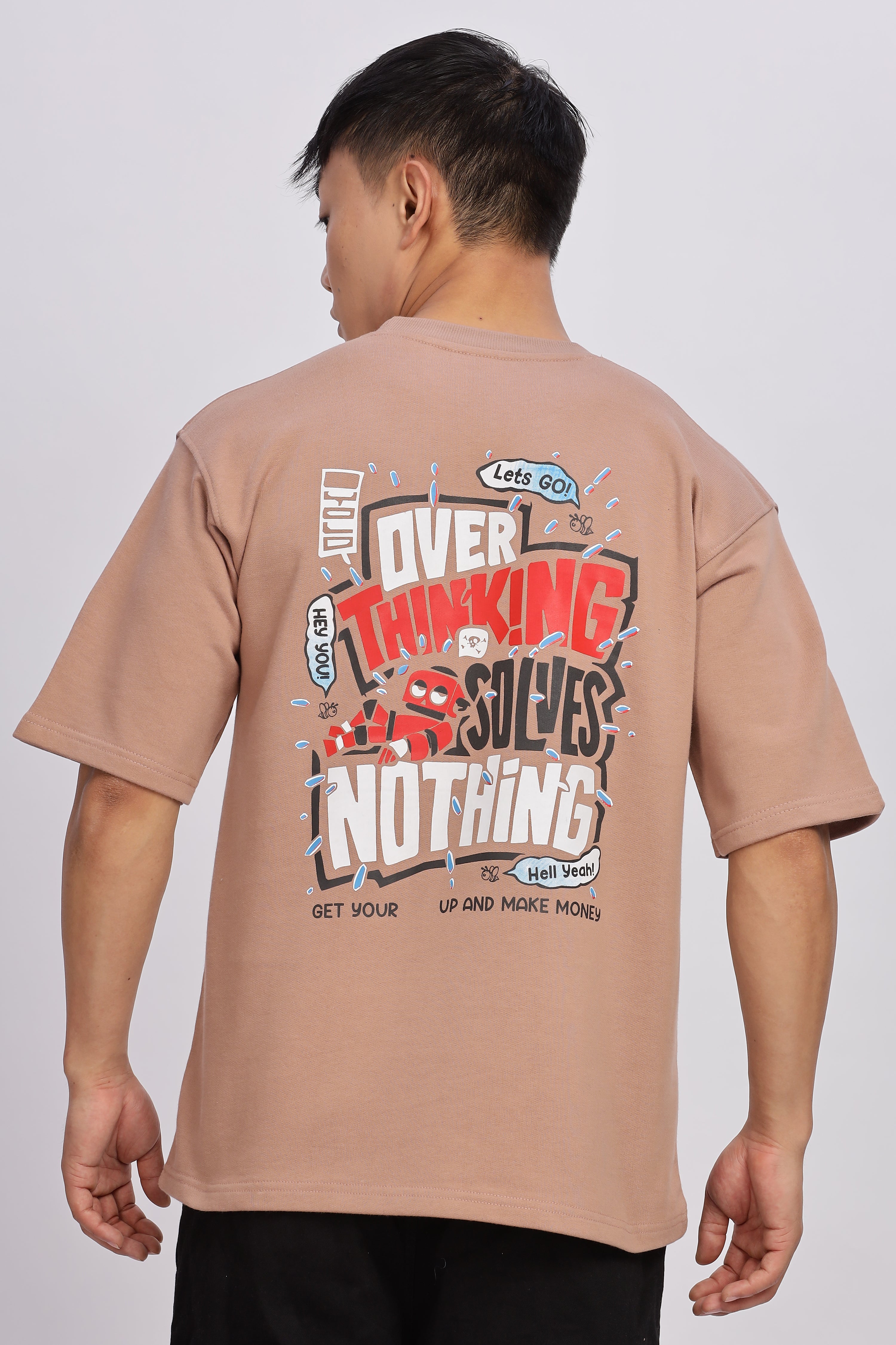 Avenster Men's Beige Cotton Oversized T-Shirt