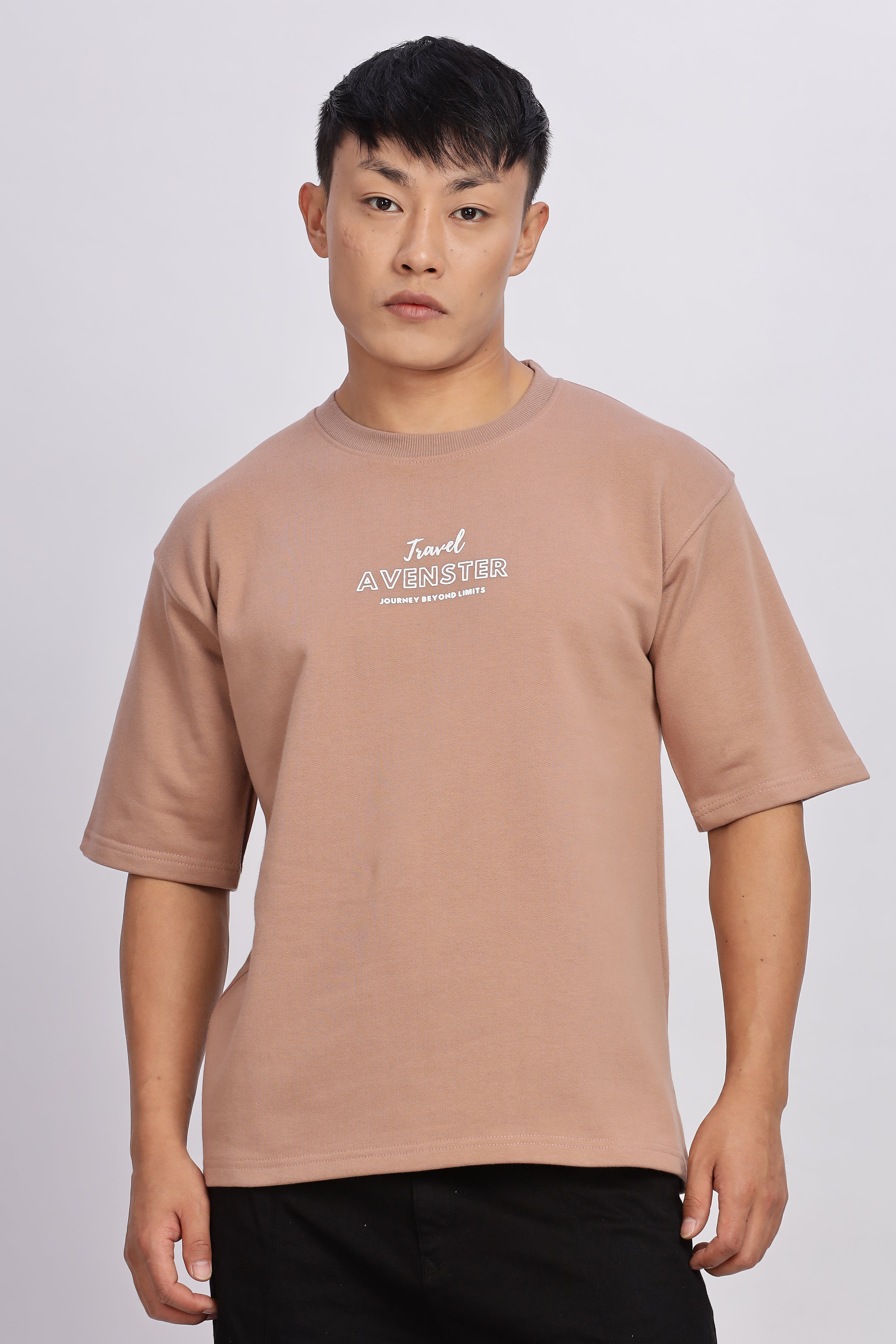 Avenster Men's Beige Cotton Oversized T-Shirt