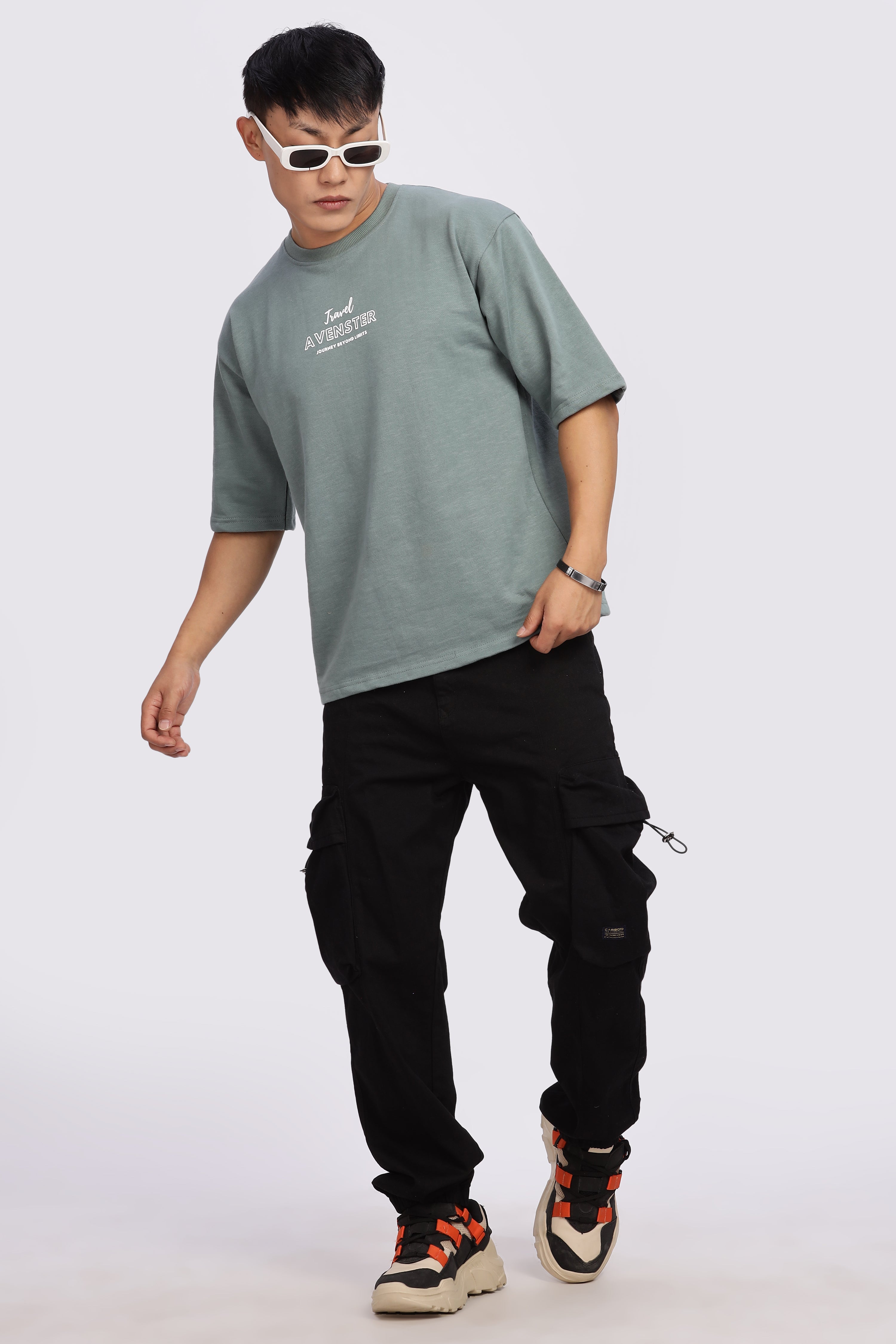Avenster Men's Grey Cotton Oversized T-Shirt