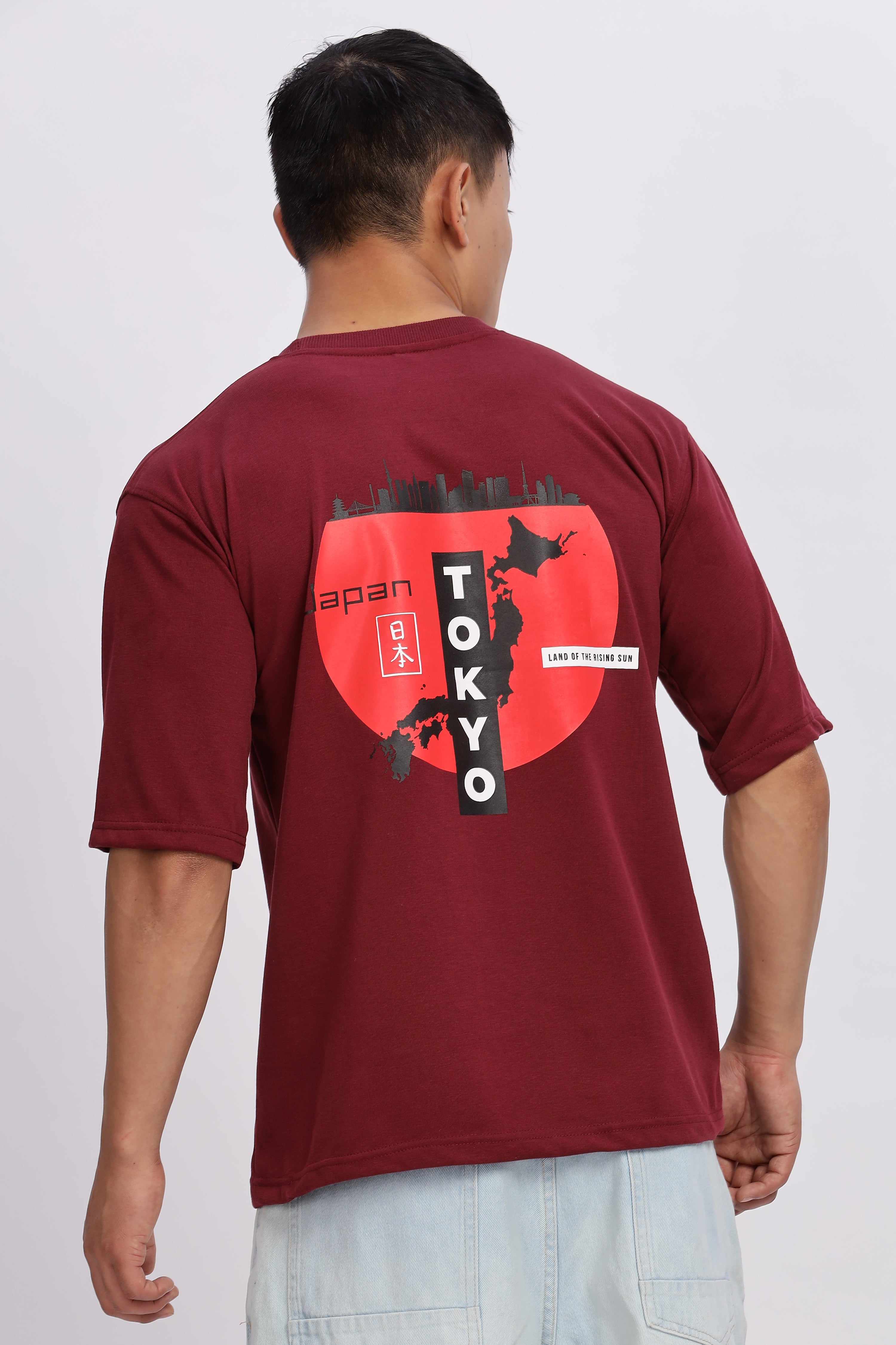 Avenster Men's Maroon Cotton Oversized T-Shirt