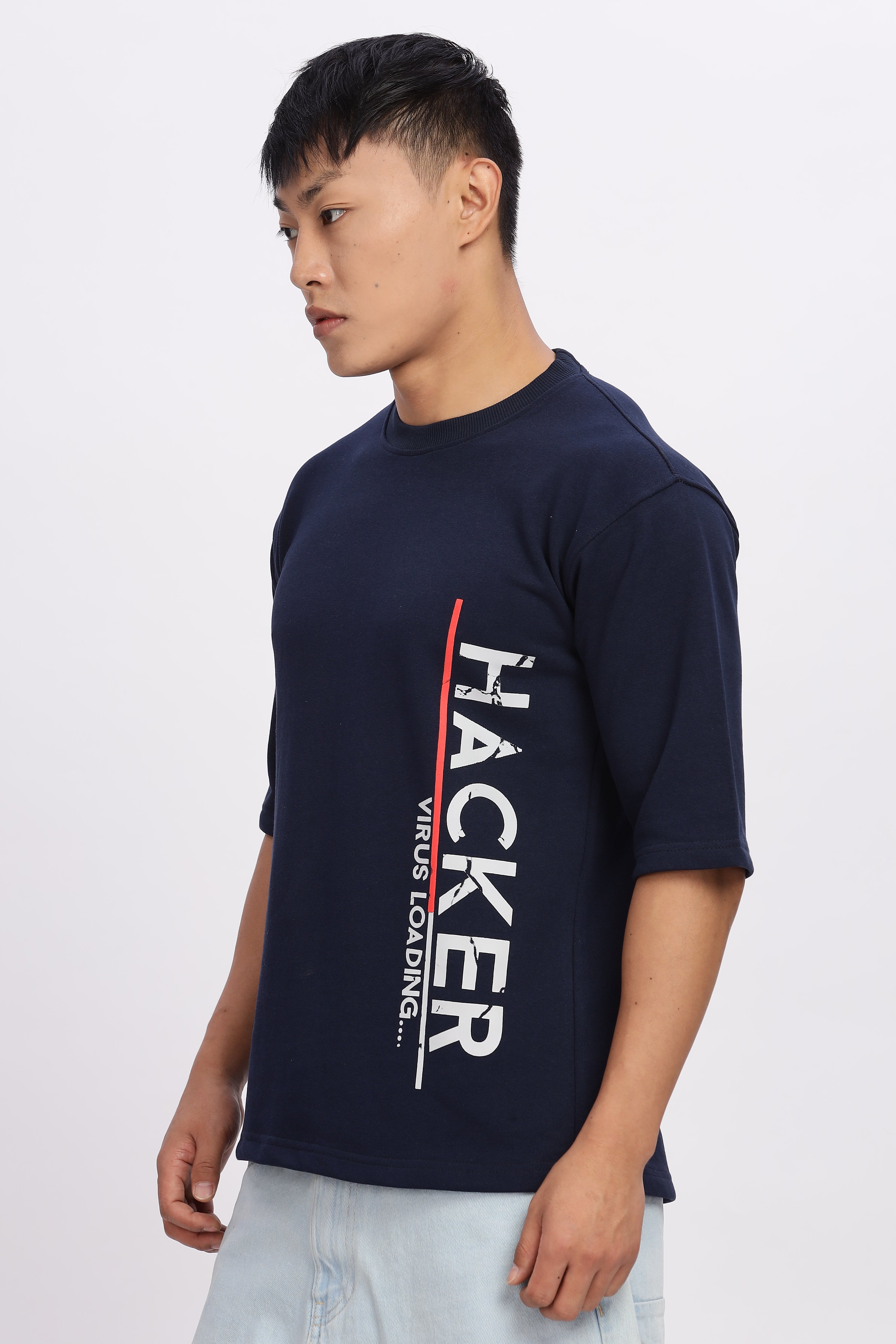 Avenster Men's Navy Cotton Oversized T-Shirt