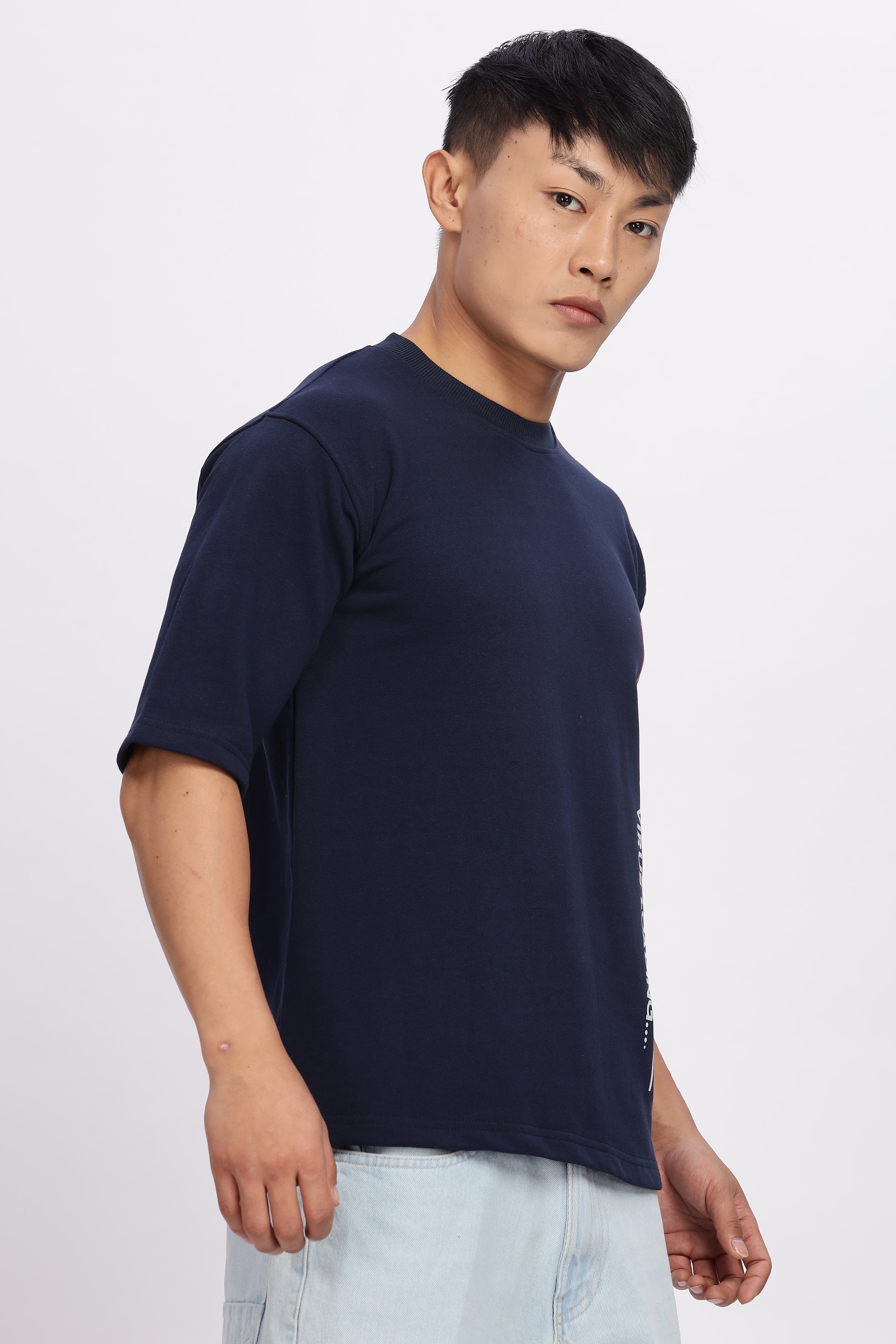 Avenster Men's Navy Cotton Oversized T-Shirt