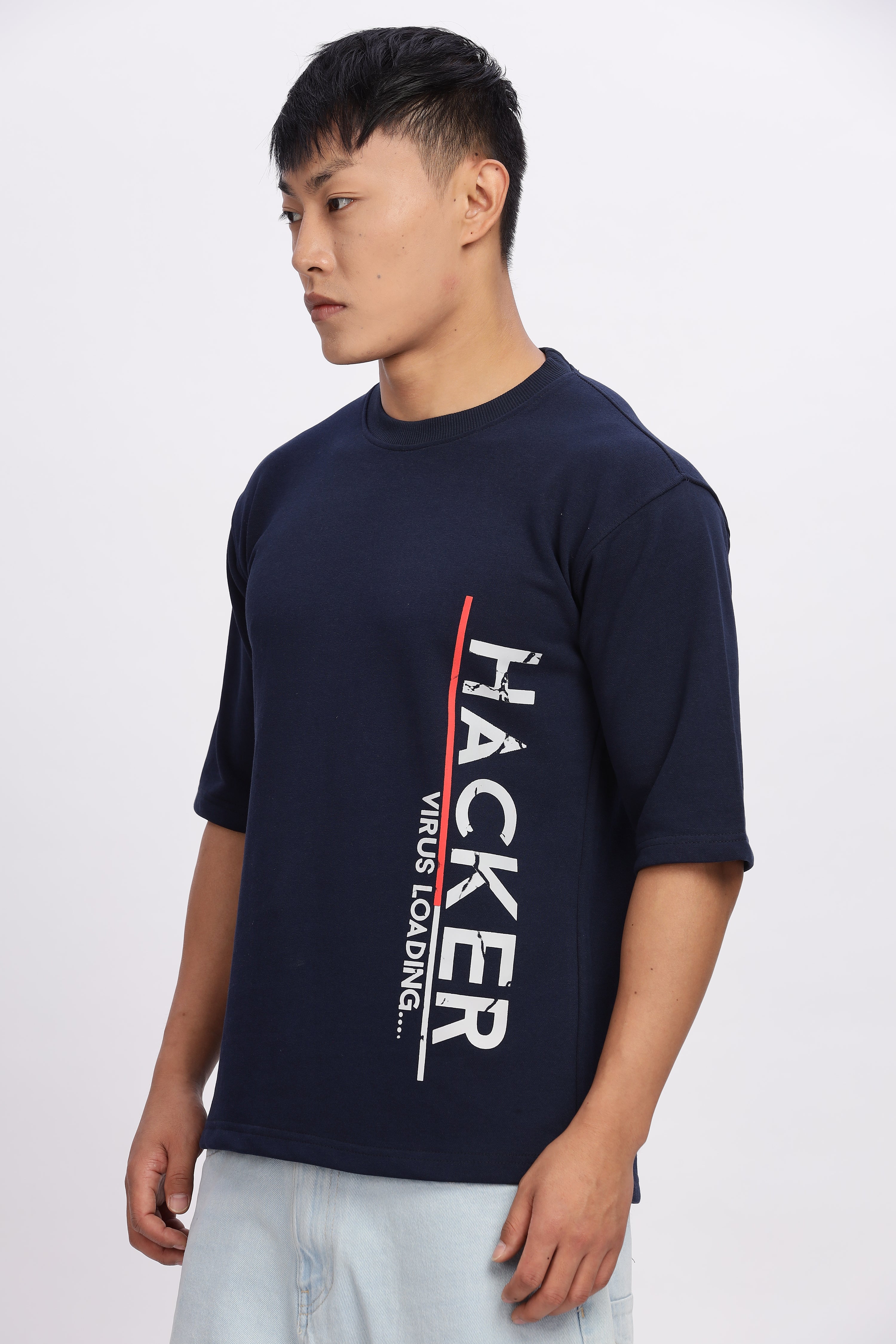 Avenster Men's Navy Cotton Oversized T-Shirt