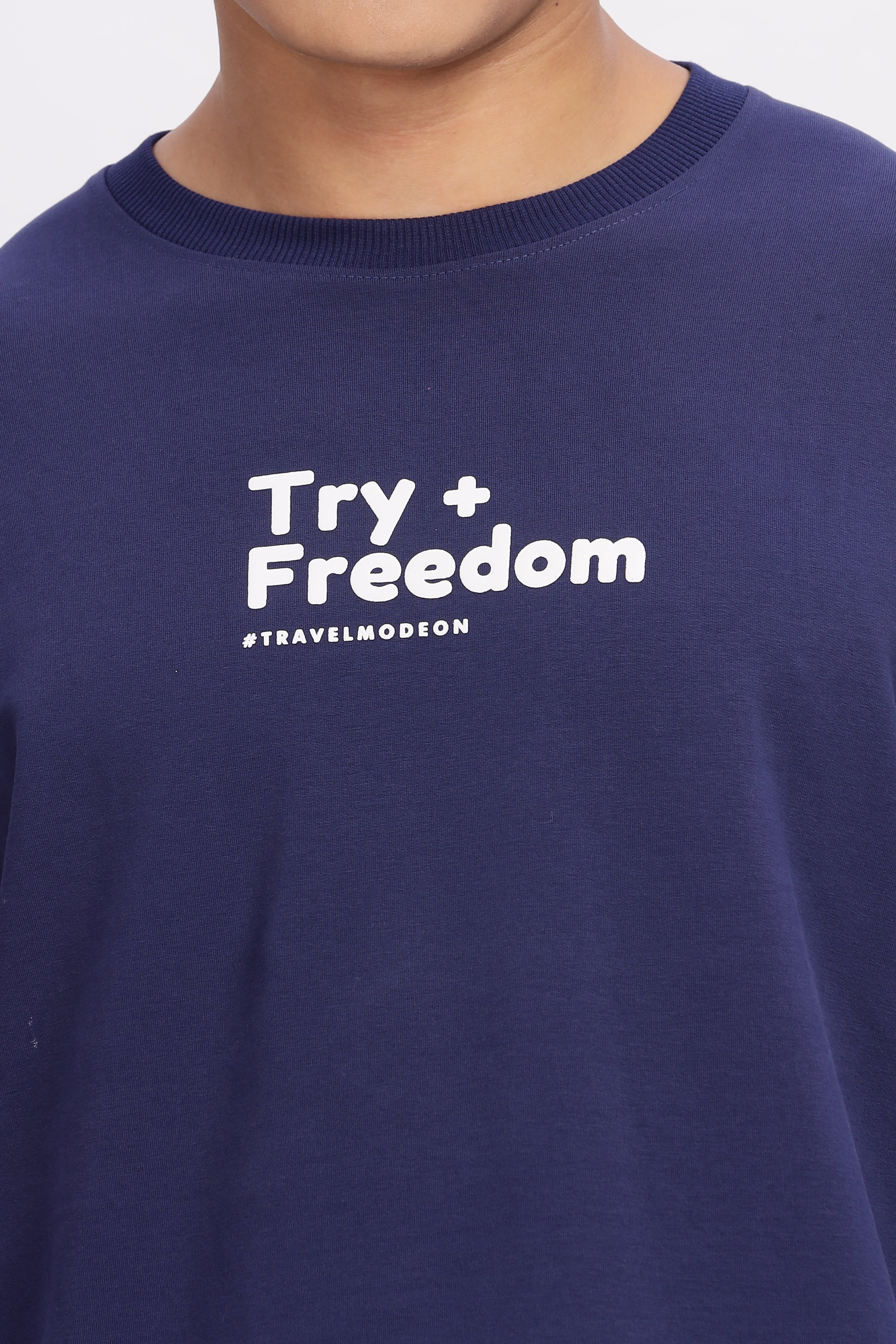 Avenster Men's Navy Word Print Cotton Oversized T-Shirt