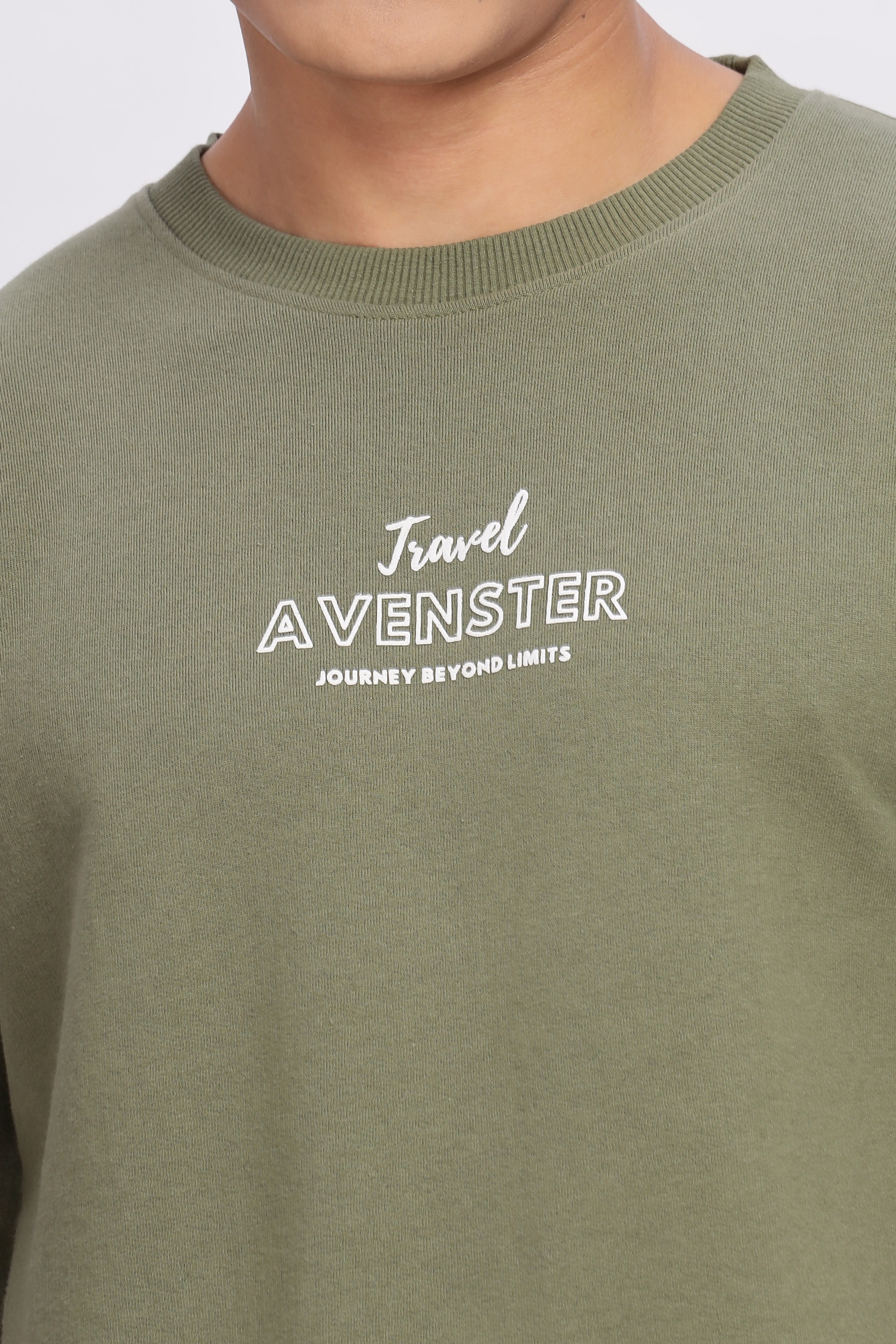 Avenster Men's Olive Green Word Print Cotton Oversized T-Shirt