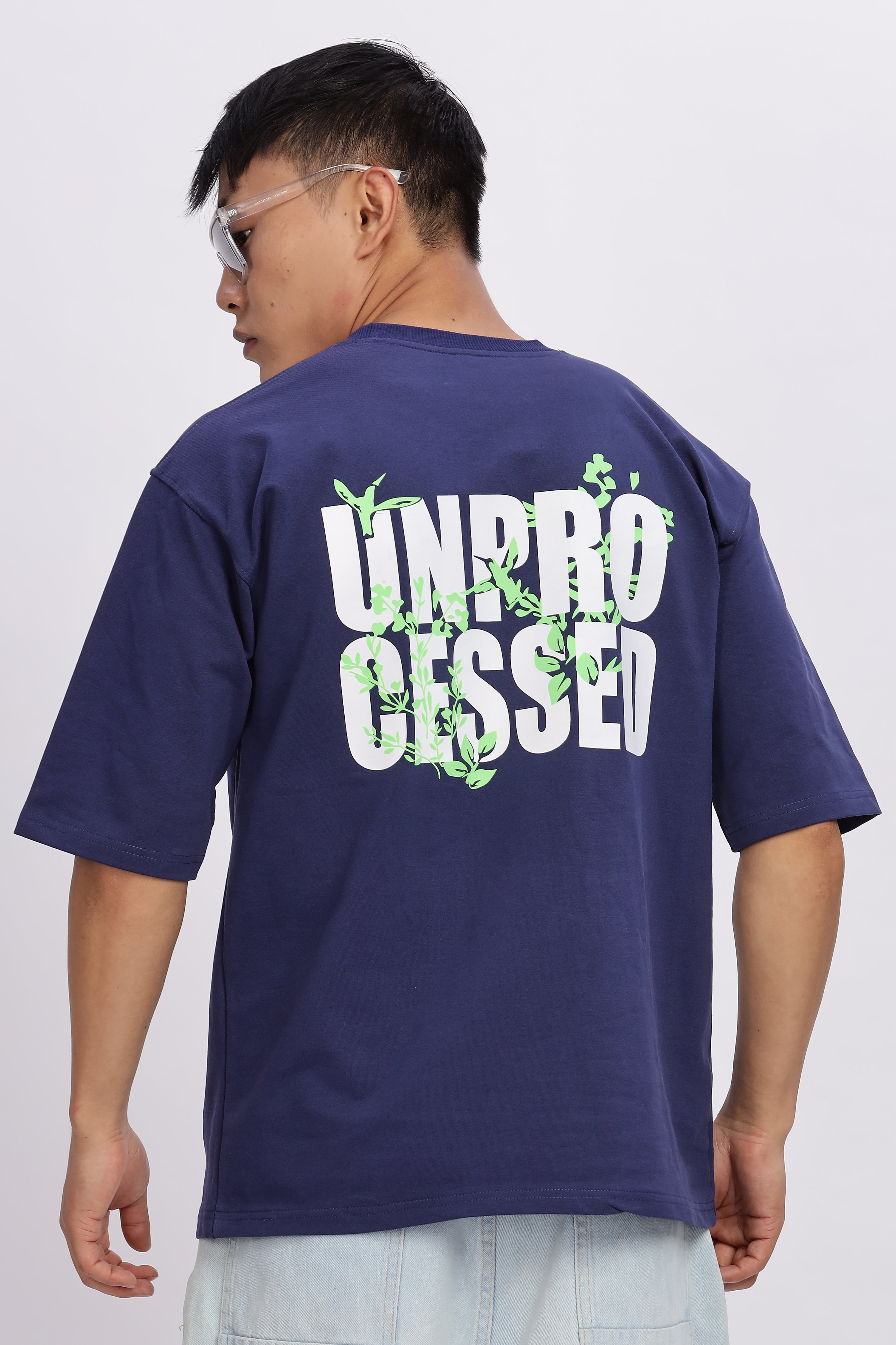 Avenster Men's Navy Word Print Cotton Oversized T-Shirt