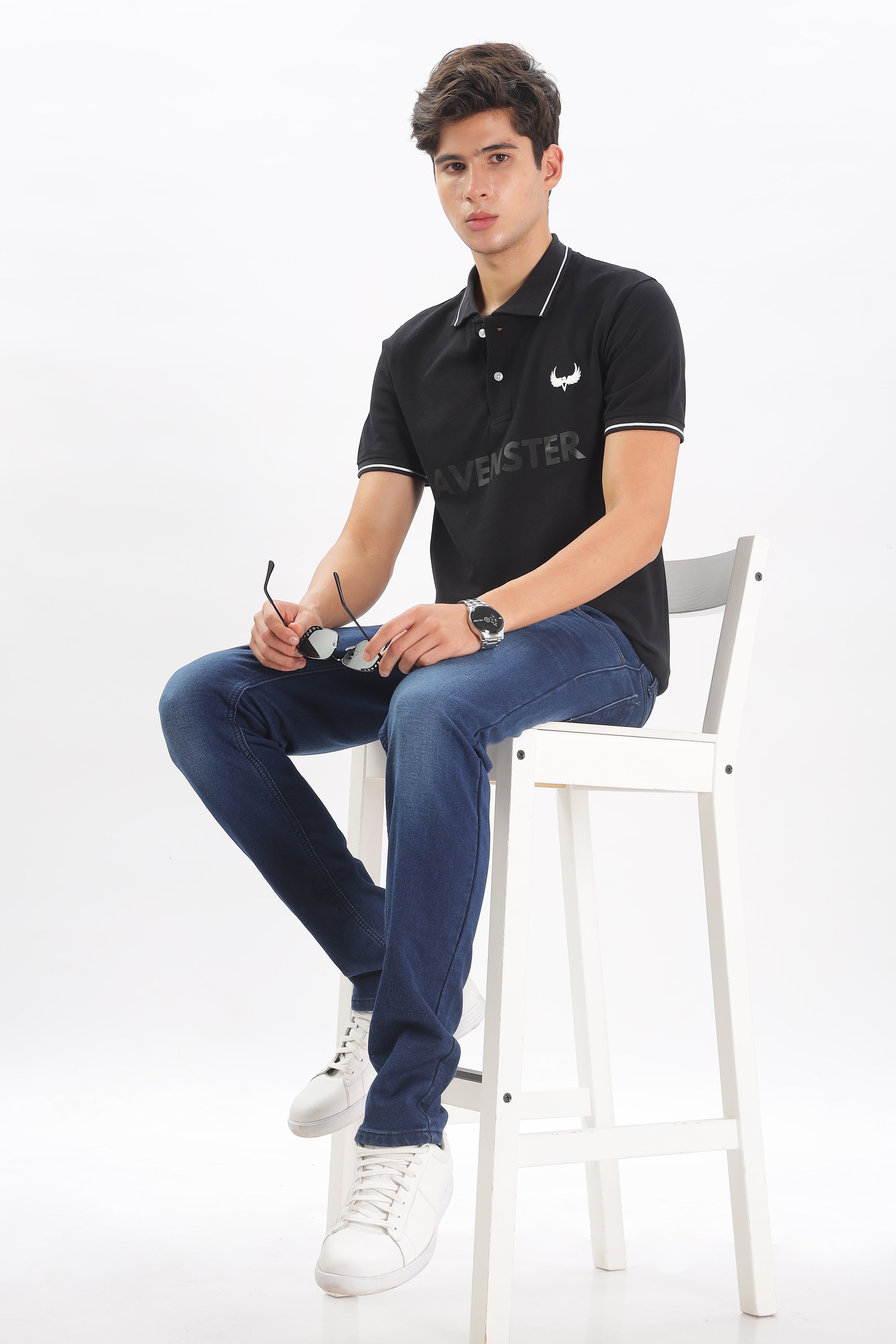 Avenster Men's Black Cotton Polo Shirt