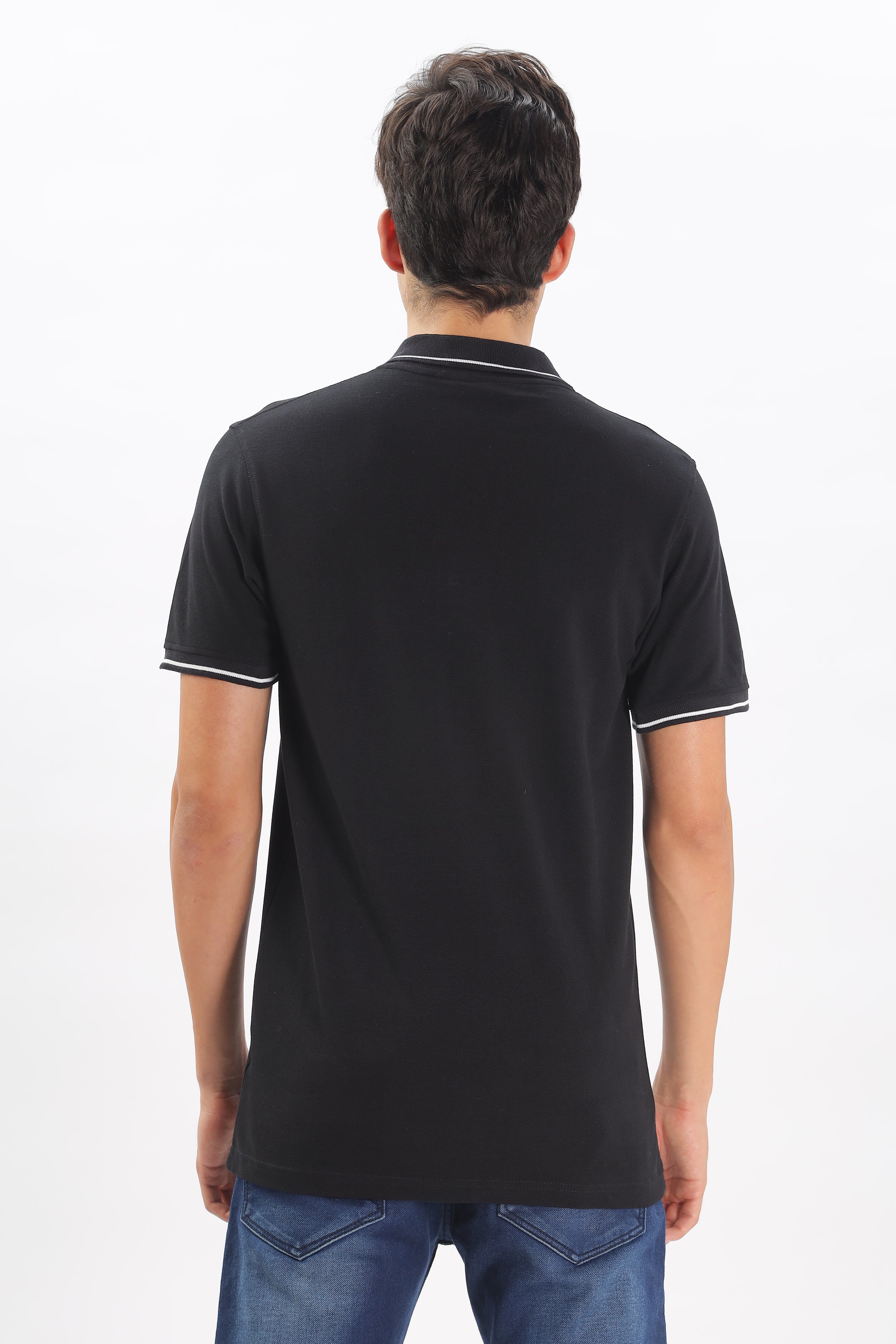 Avenster Men's Black Cotton Polo Shirt