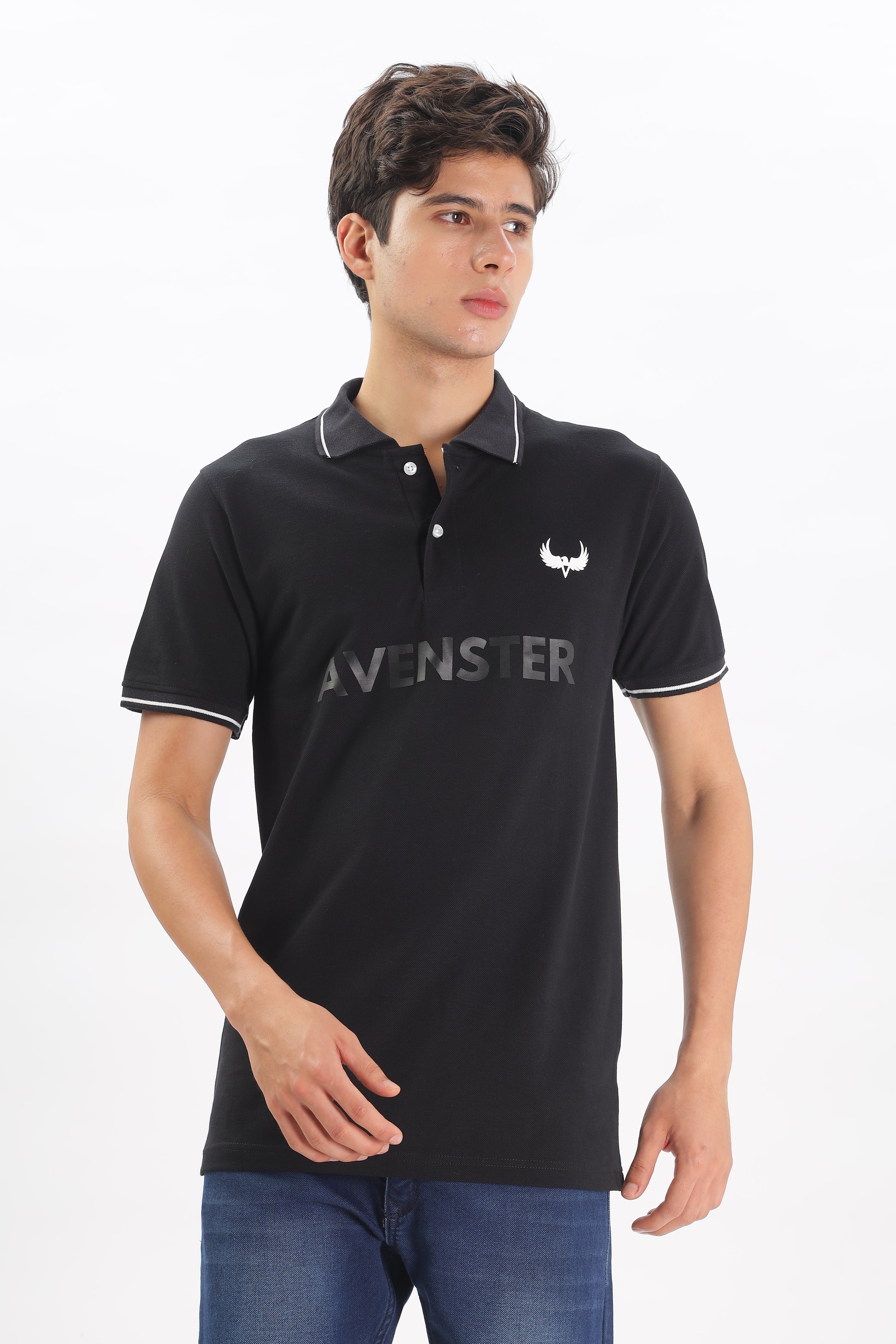 Avenster Men's Black Cotton Polo Shirt