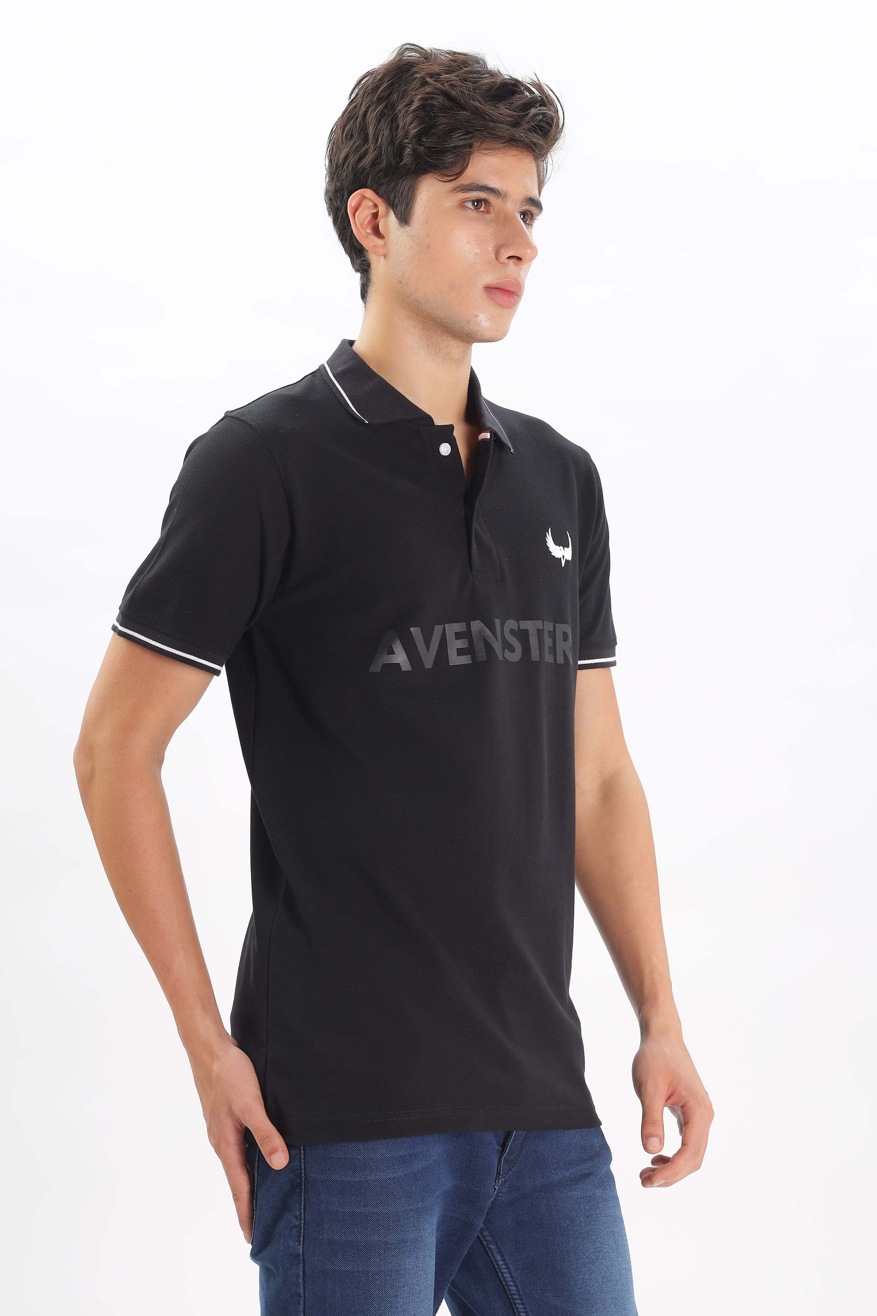 Avenster Men's Black Cotton Polo Shirt