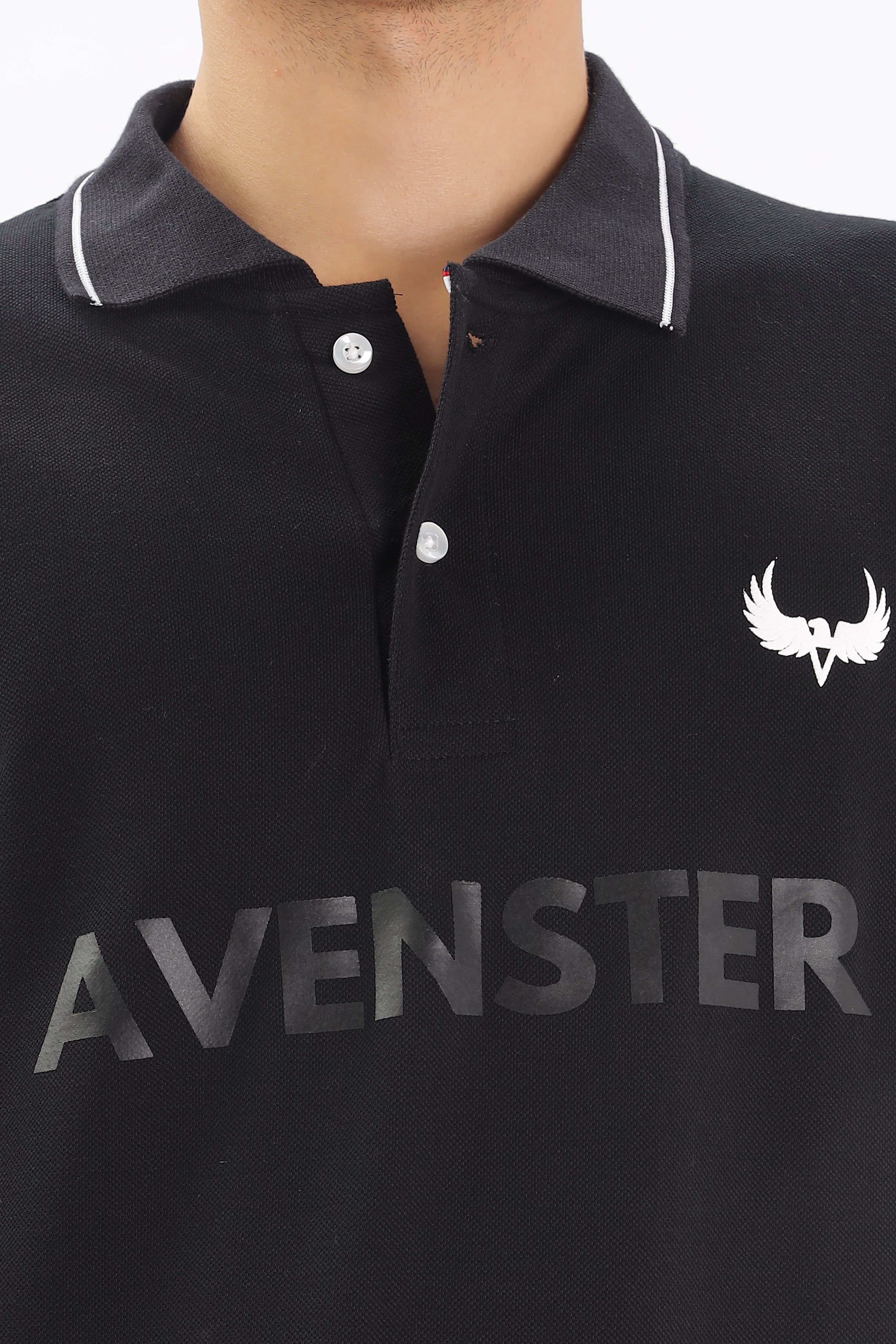 Avenster Men's Black Cotton Polo Shirt