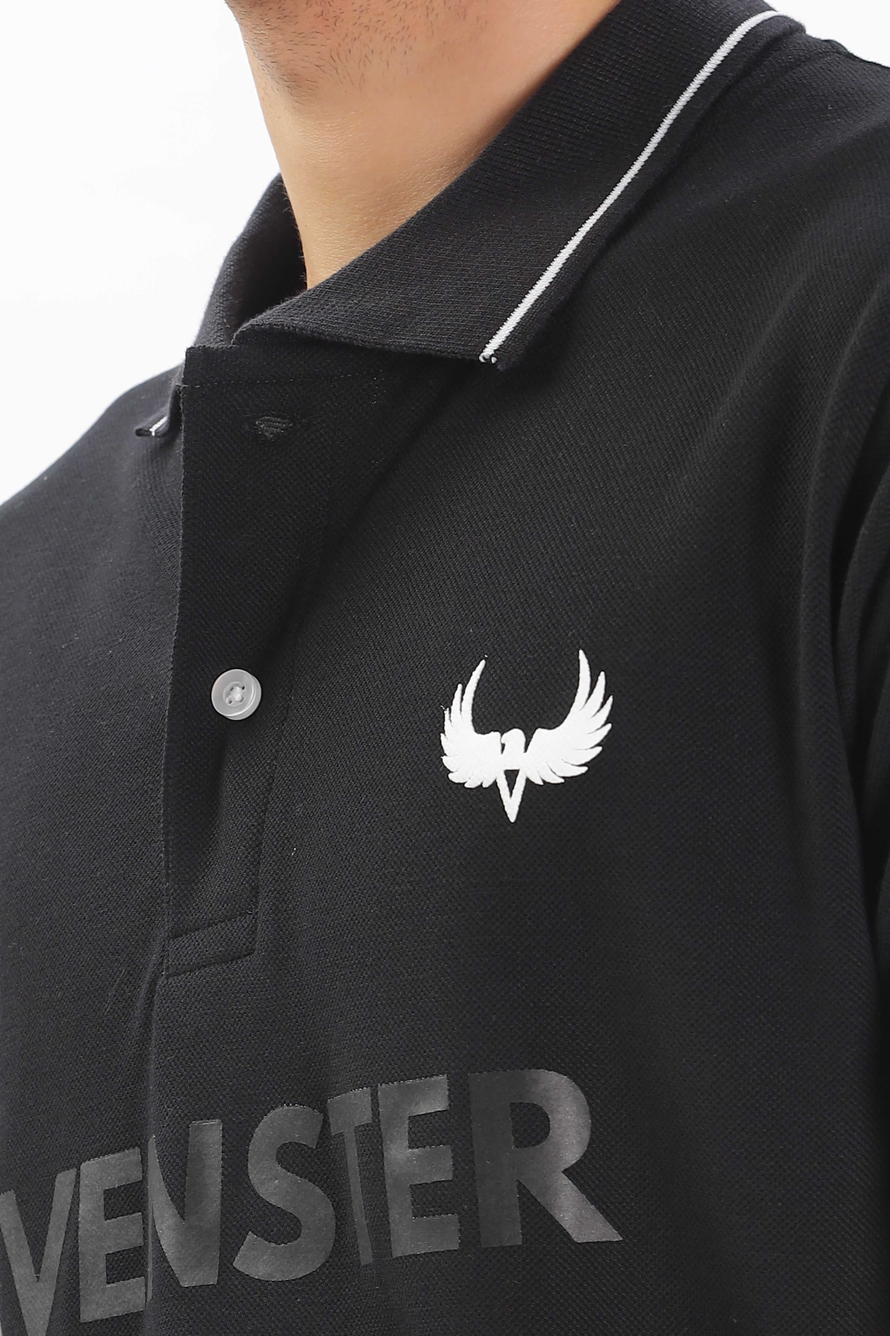 Avenster Men's Black Cotton Polo Shirt