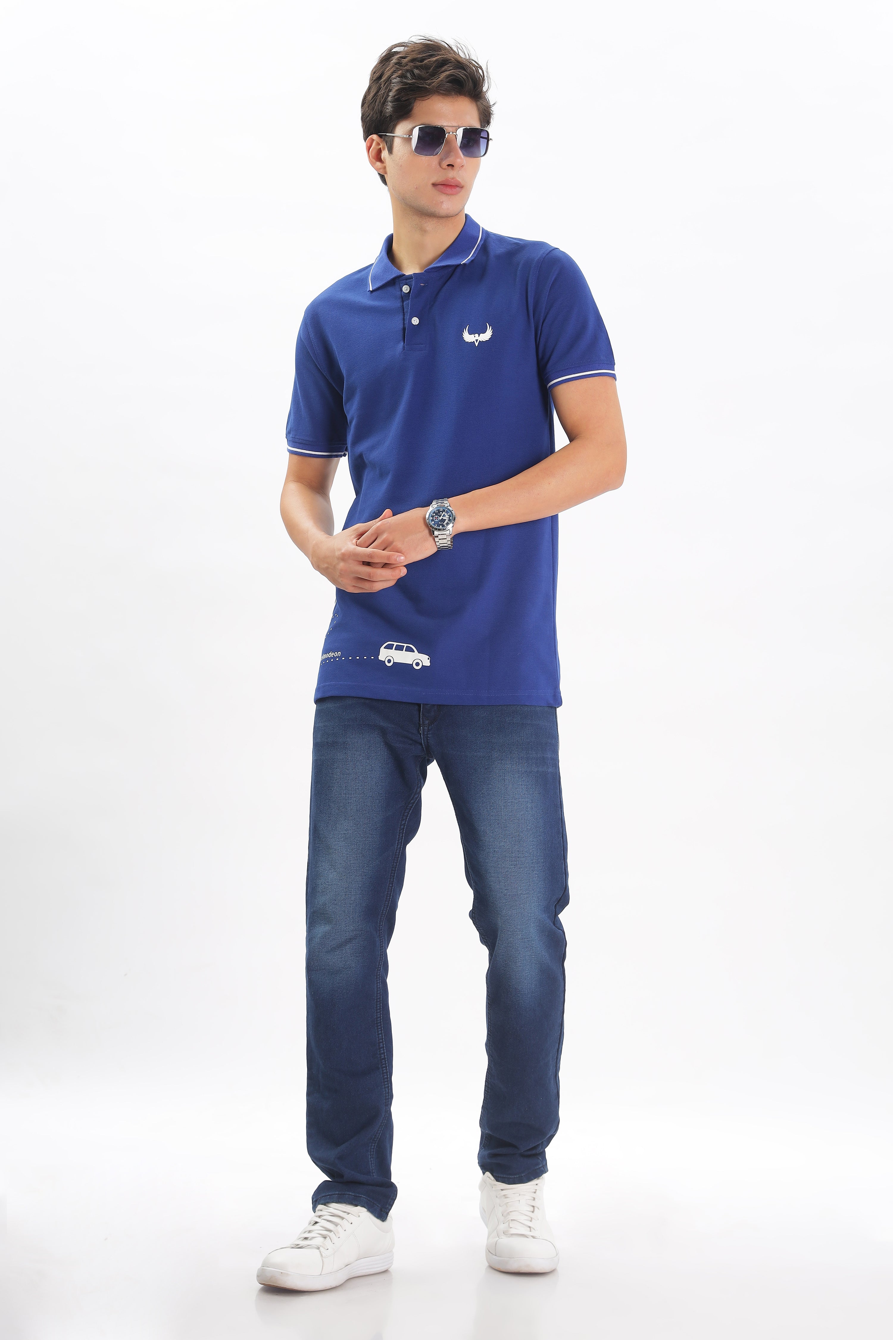 Avenster Men's Royal Blue Cotton Polo Shirt