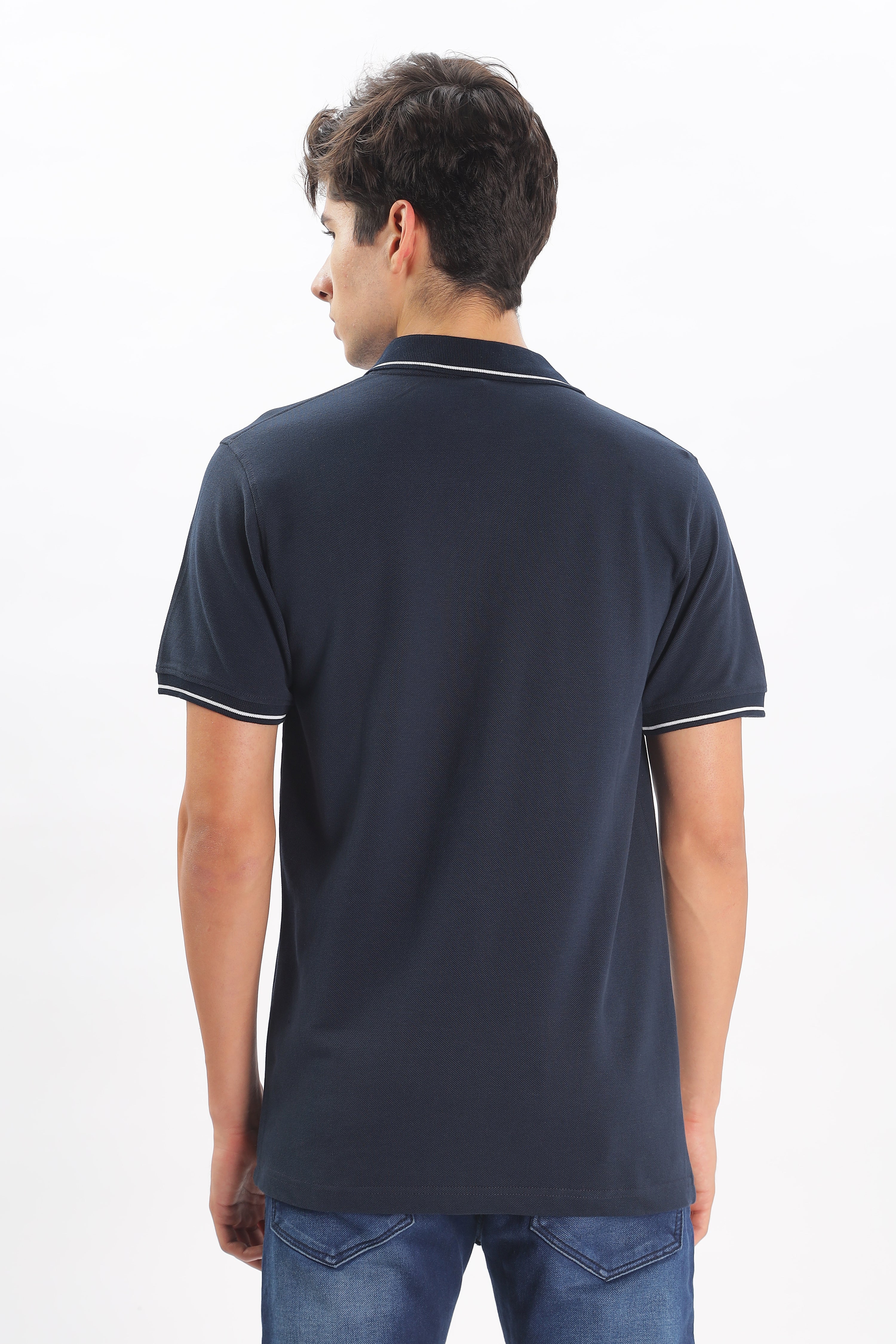 Avenster Men's Navy Blue Cotton Polo Shirt