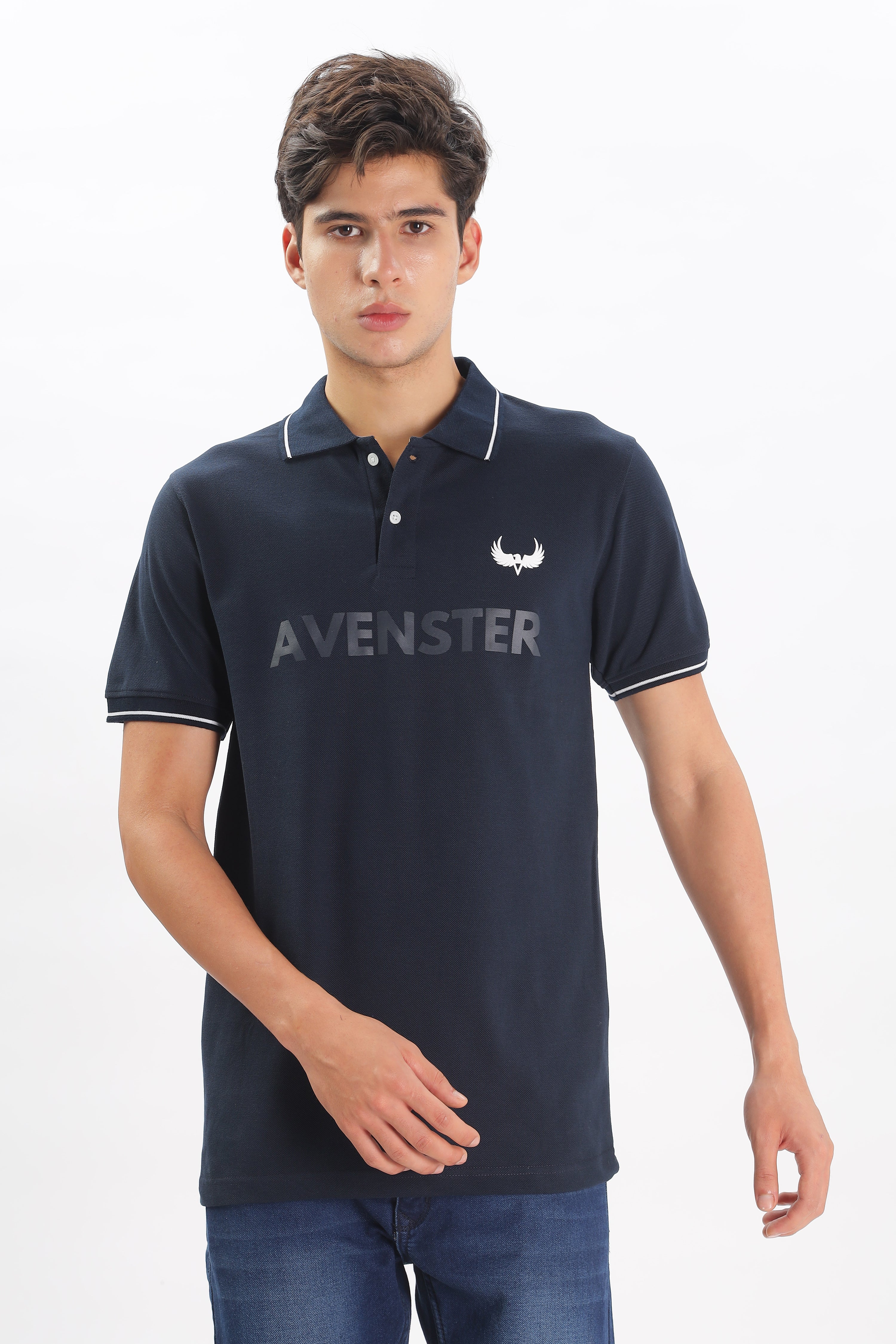 Avenster Men's Navy Blue Cotton Polo Shirt