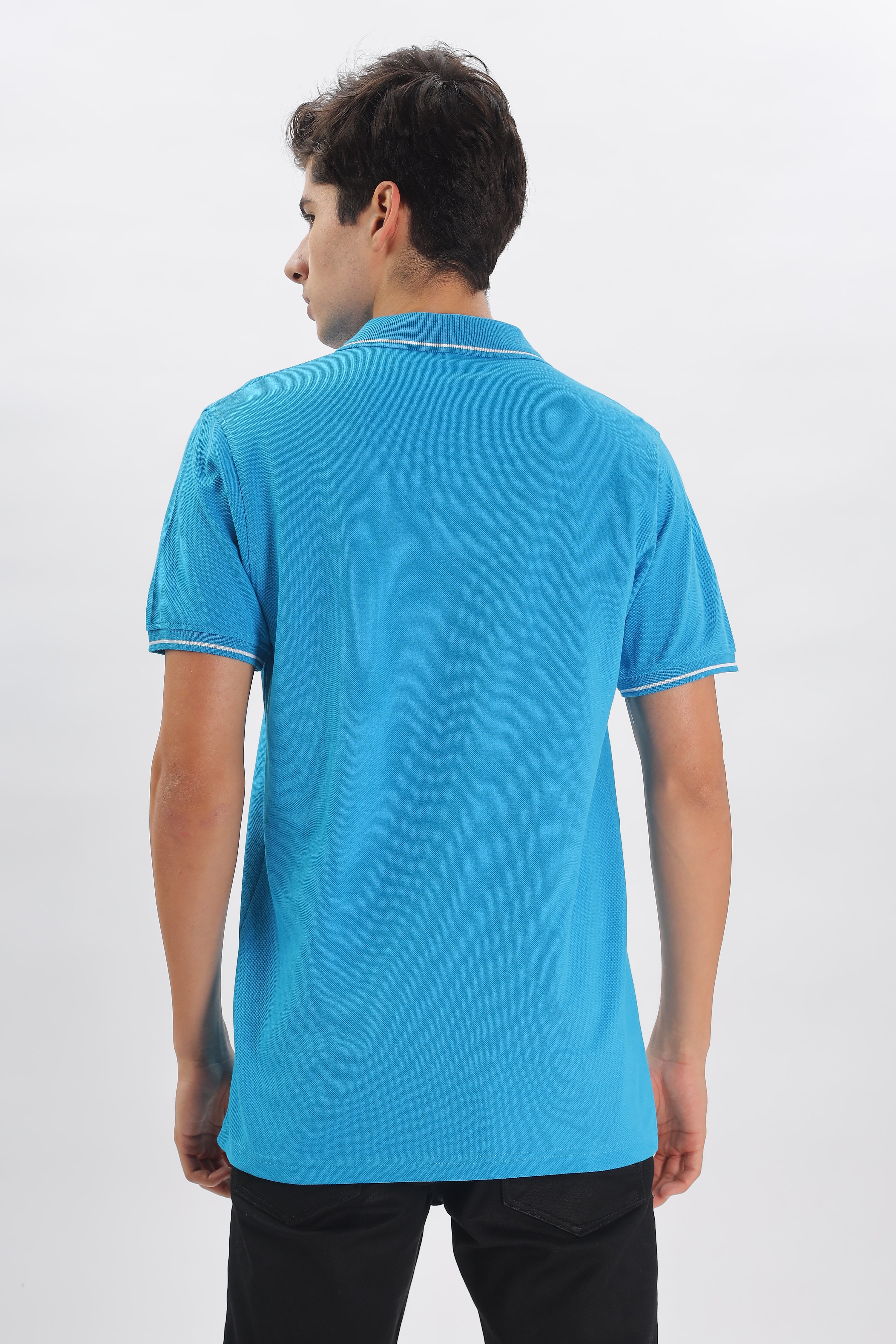 Avenster Men's Blue Cotton Polo Shirt