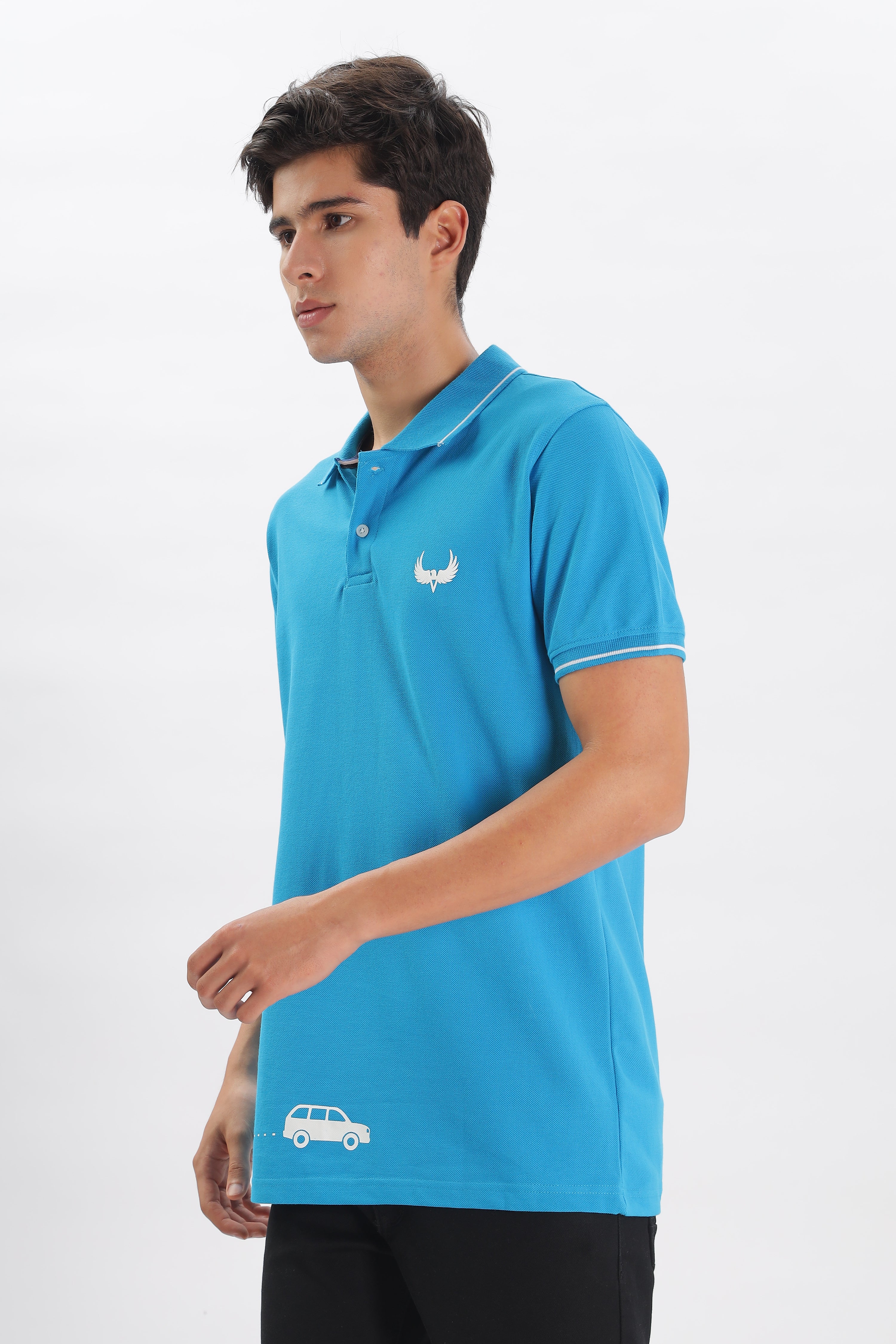 Avenster Men's Blue Cotton Polo Shirt