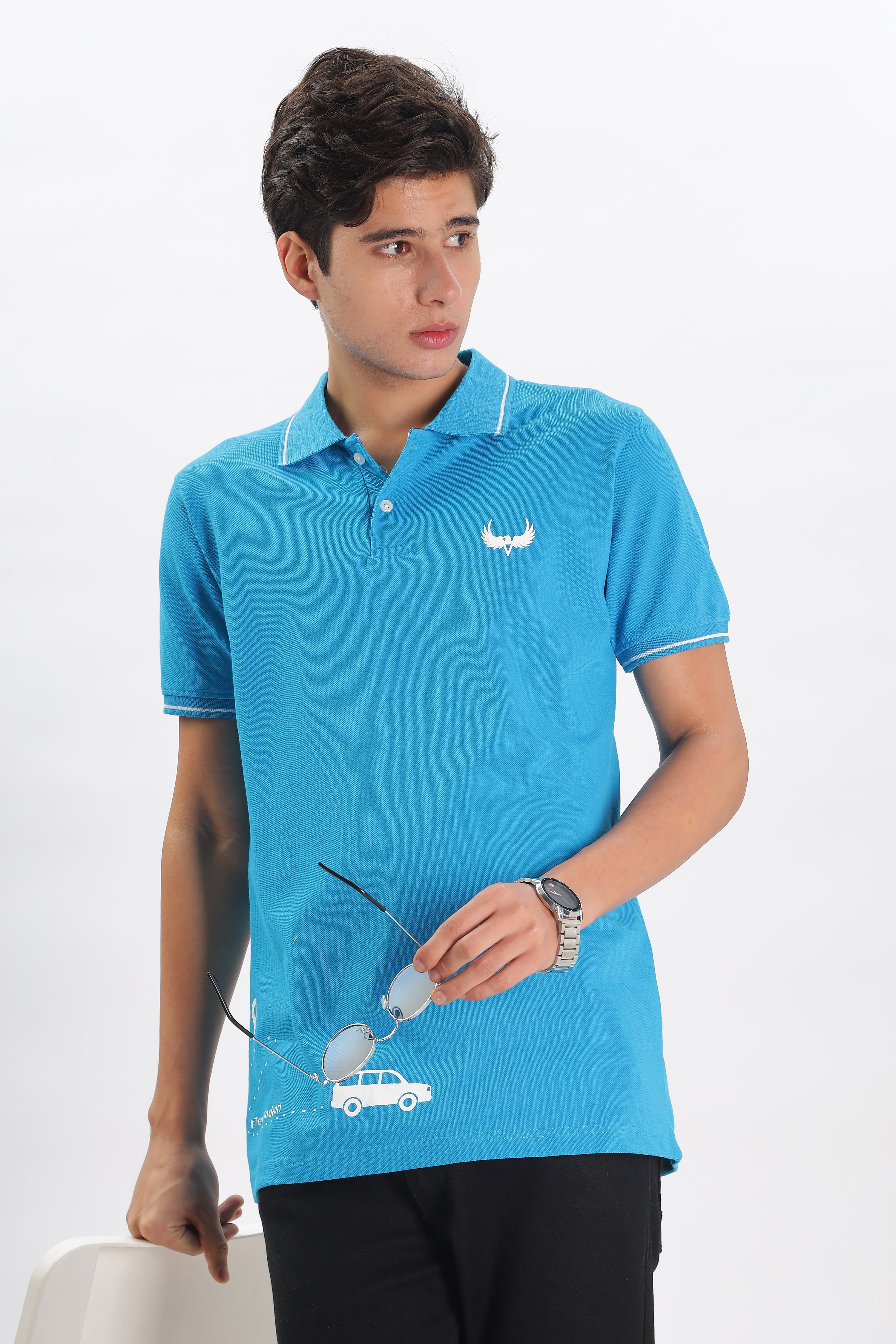 Avenster Men's Blue Cotton Polo Shirt