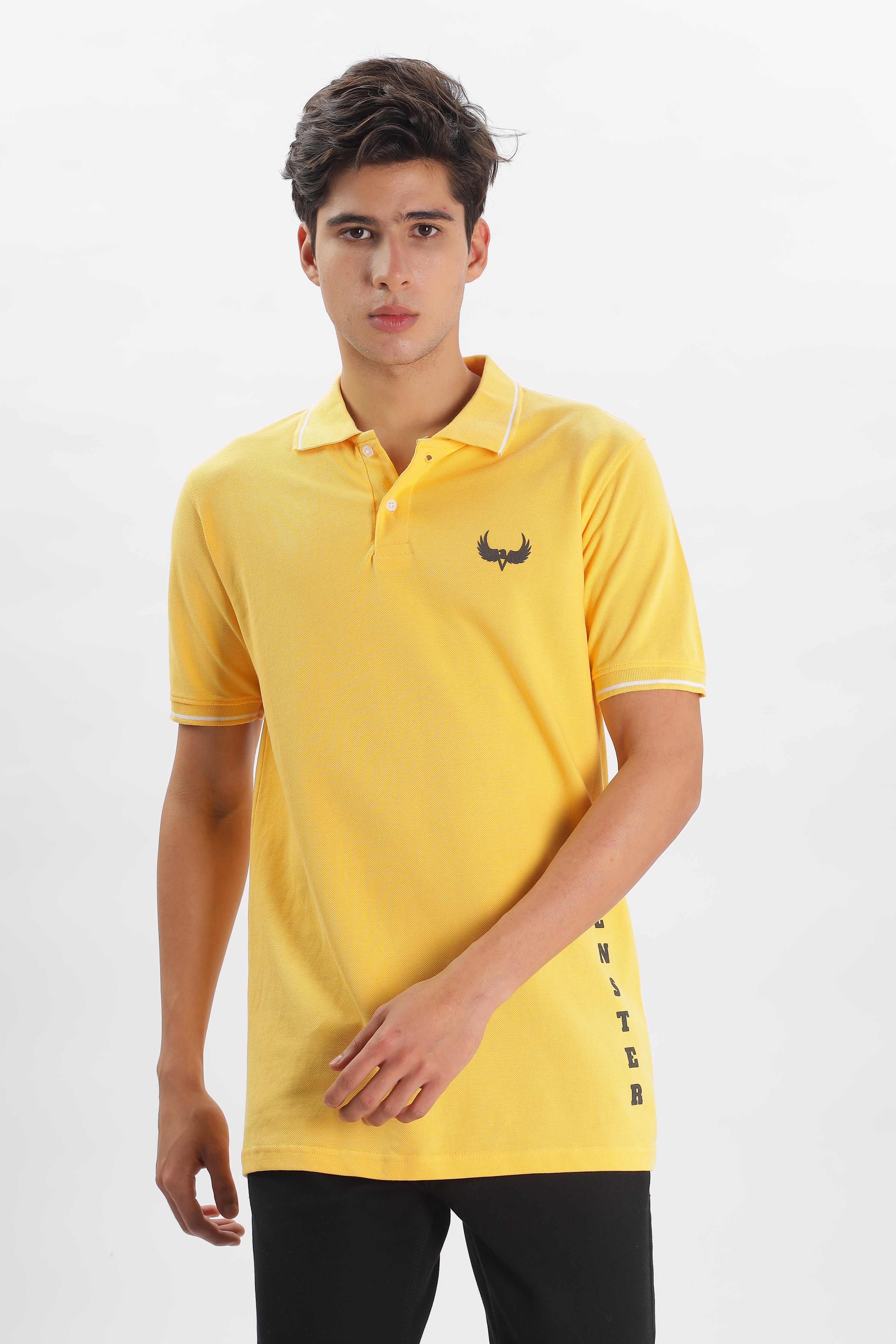 Avenster Men's Yellow Cotton Polo Shirt