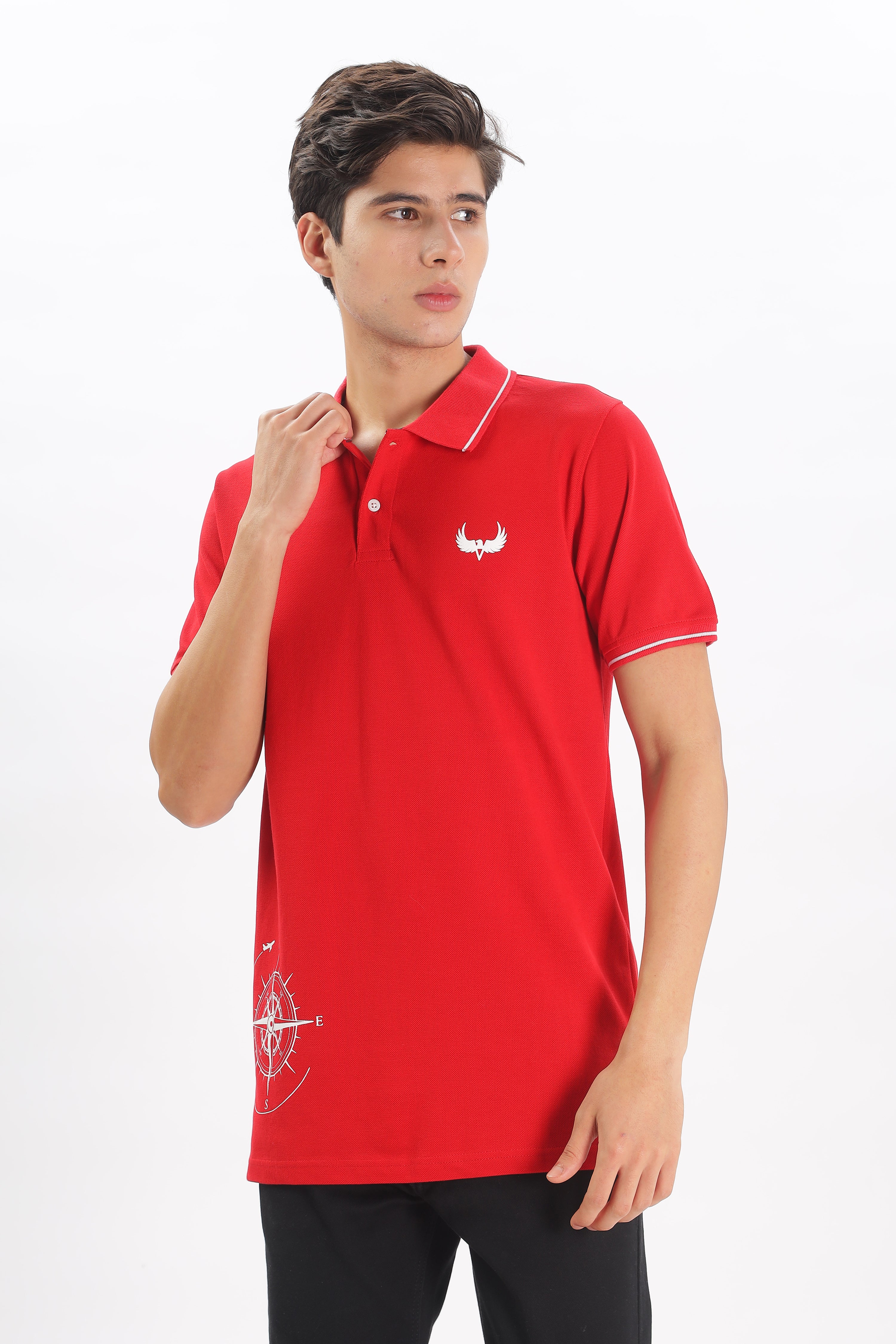 Avenster Men's Red Cotton Polo Shirt