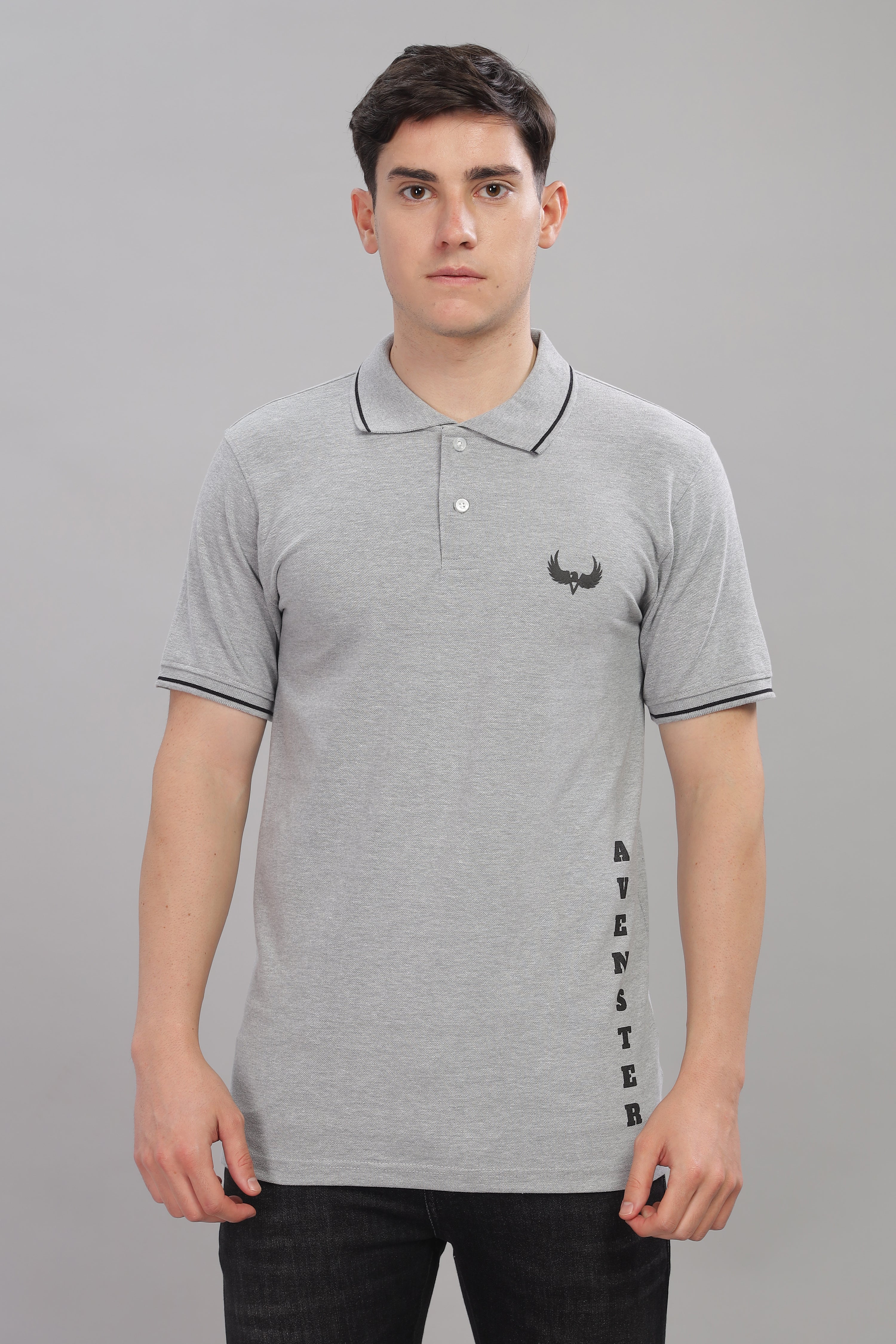 Avenster Men's Grey Cotton Polo Shirt