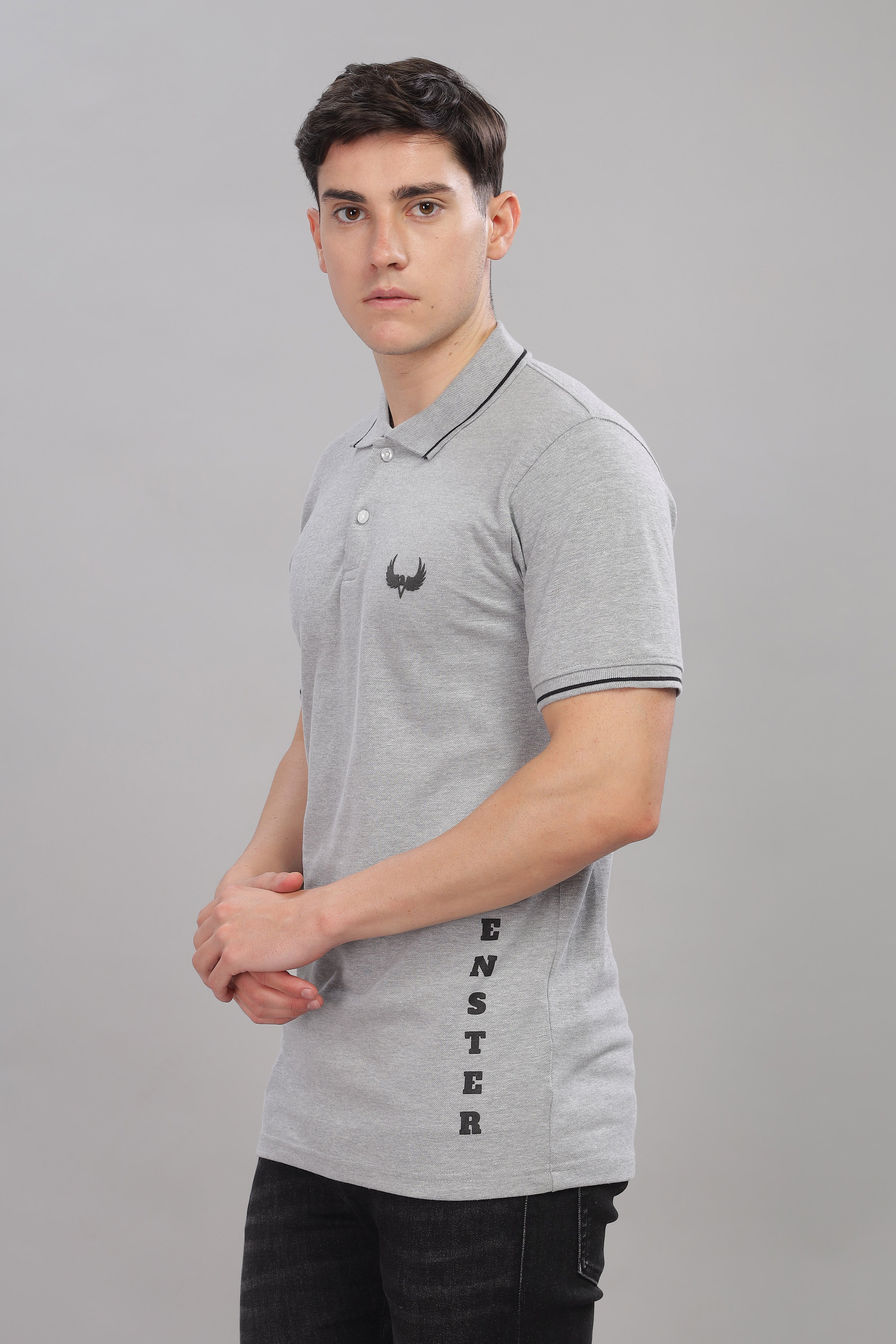 Avenster Men's Grey Cotton Polo Shirt