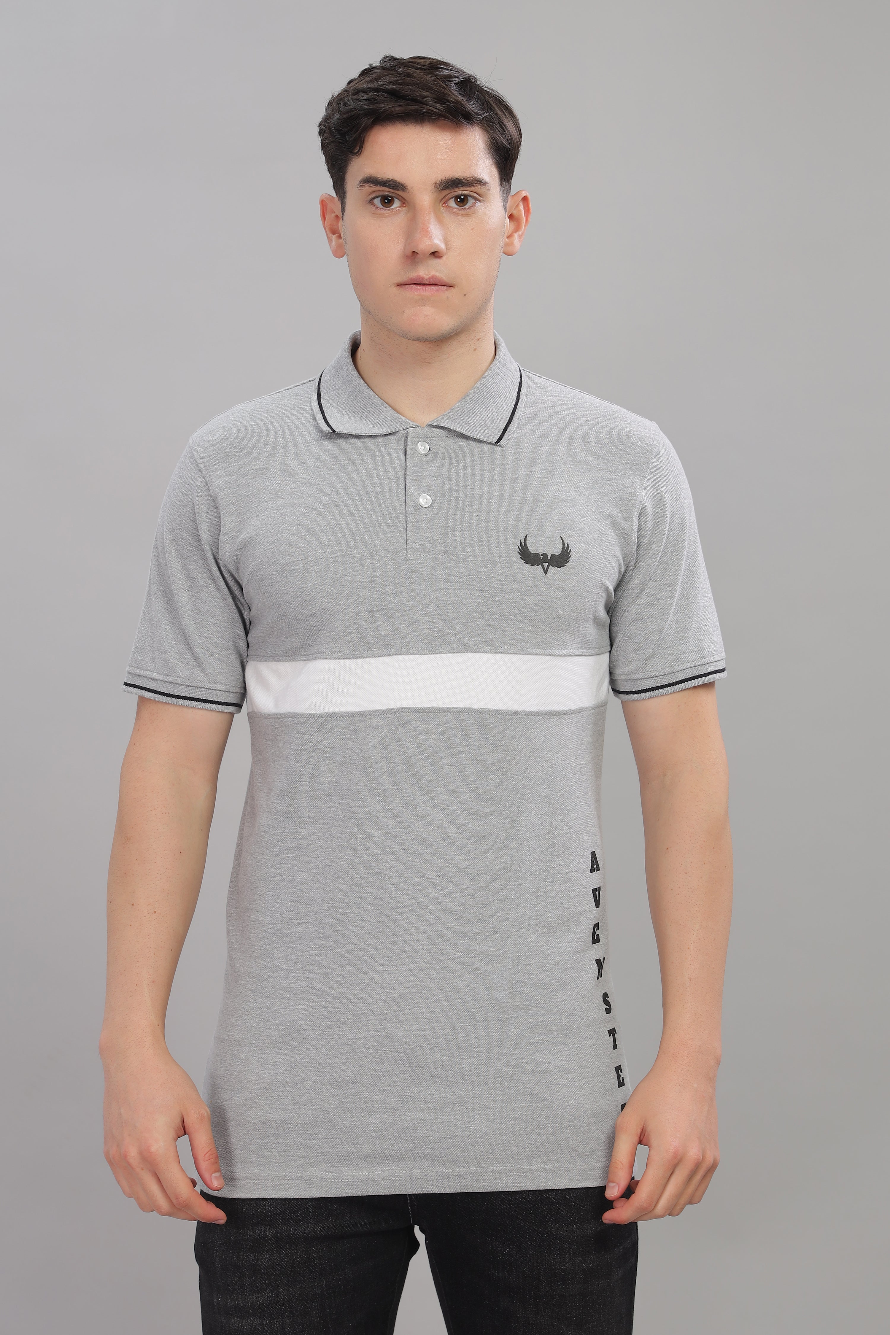 Avenster Men's Grey Cotton Polo Shirt with White Chest Patch