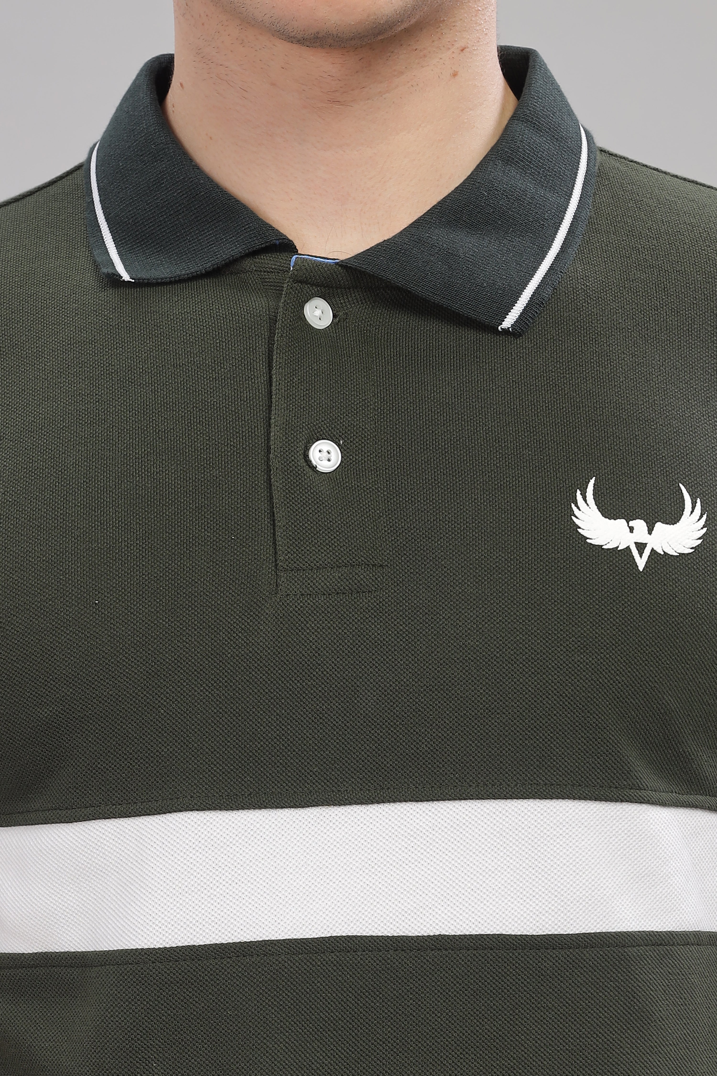 Avenster Men's Olive Green  Cotton Polo Shirt with White Chest Patch