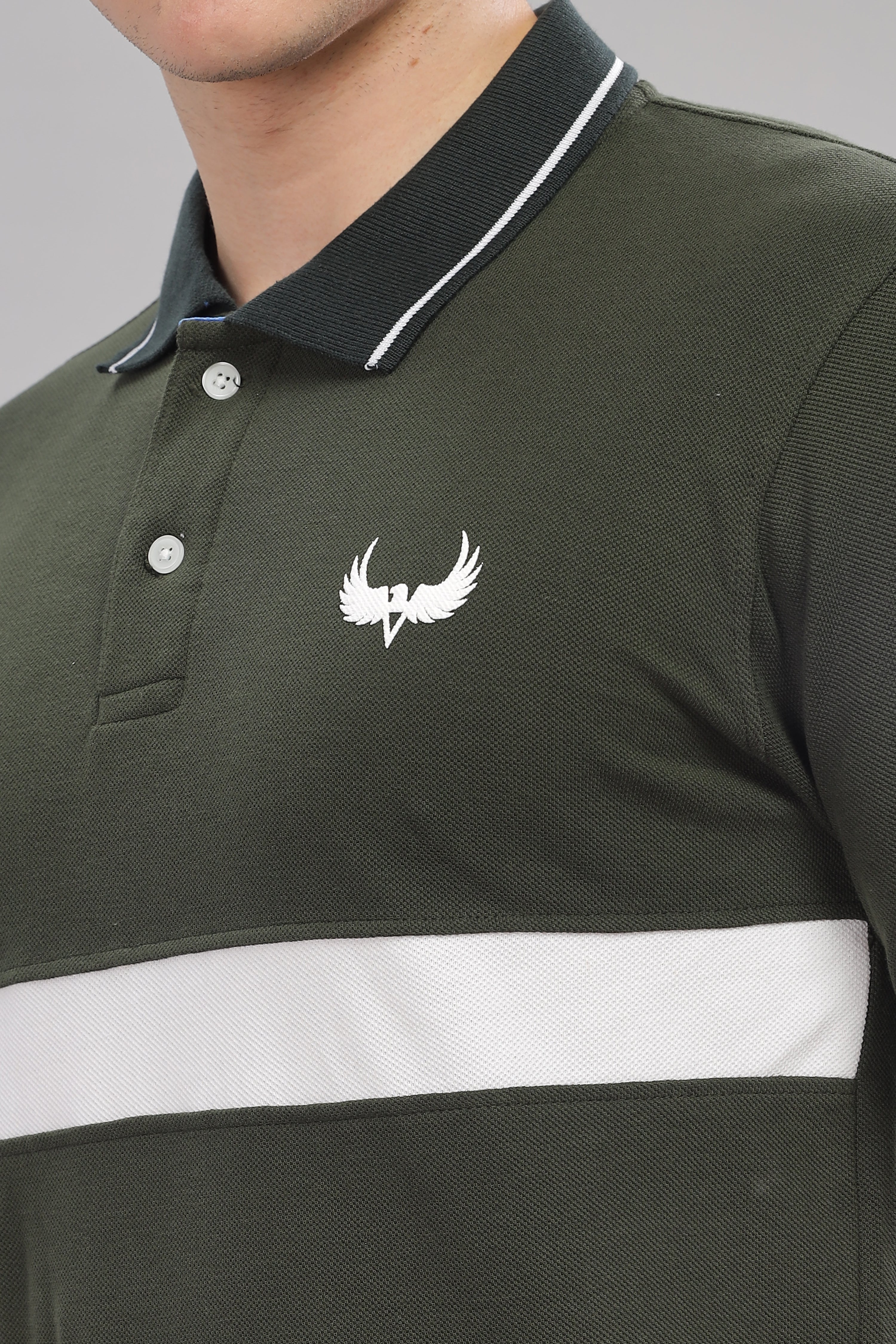Avenster Men's Olive Green  Cotton Polo Shirt with White Chest Patch