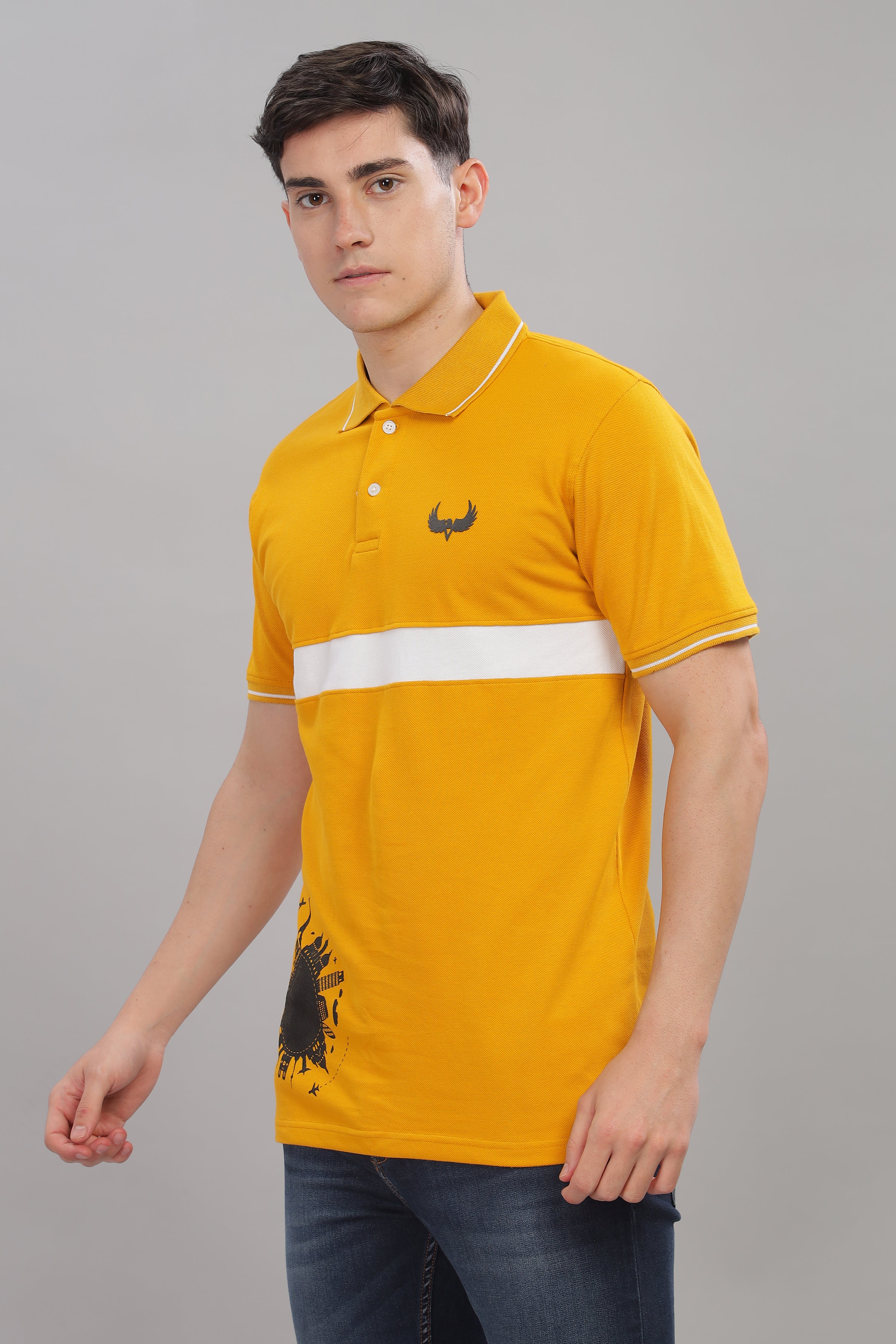 Avenster Men's Mustard Yellow  Cotton Polo Shirt with White Chest Patch