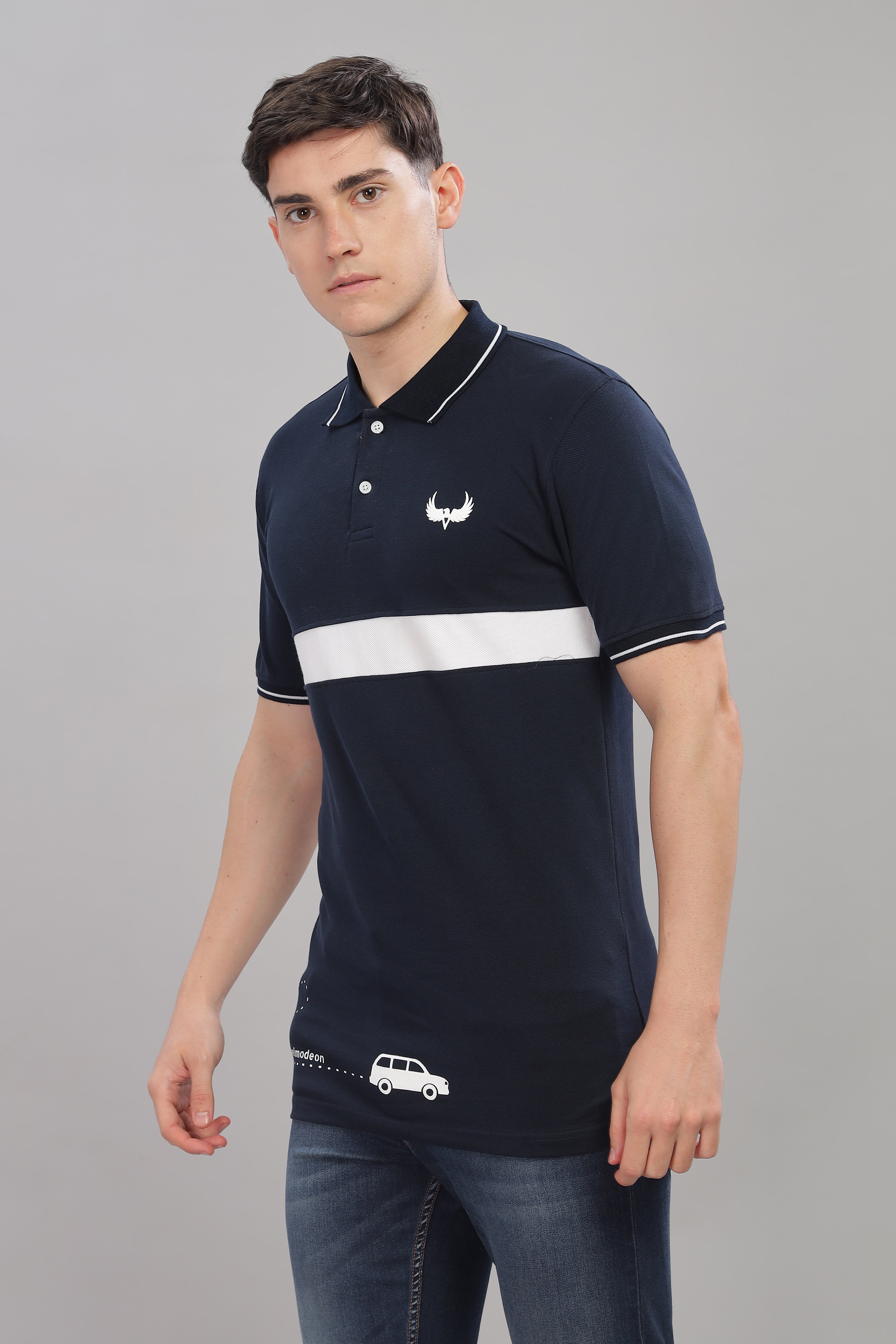 Avenster Men's Navy Blue Cotton Polo Shirt with White Chest Patch