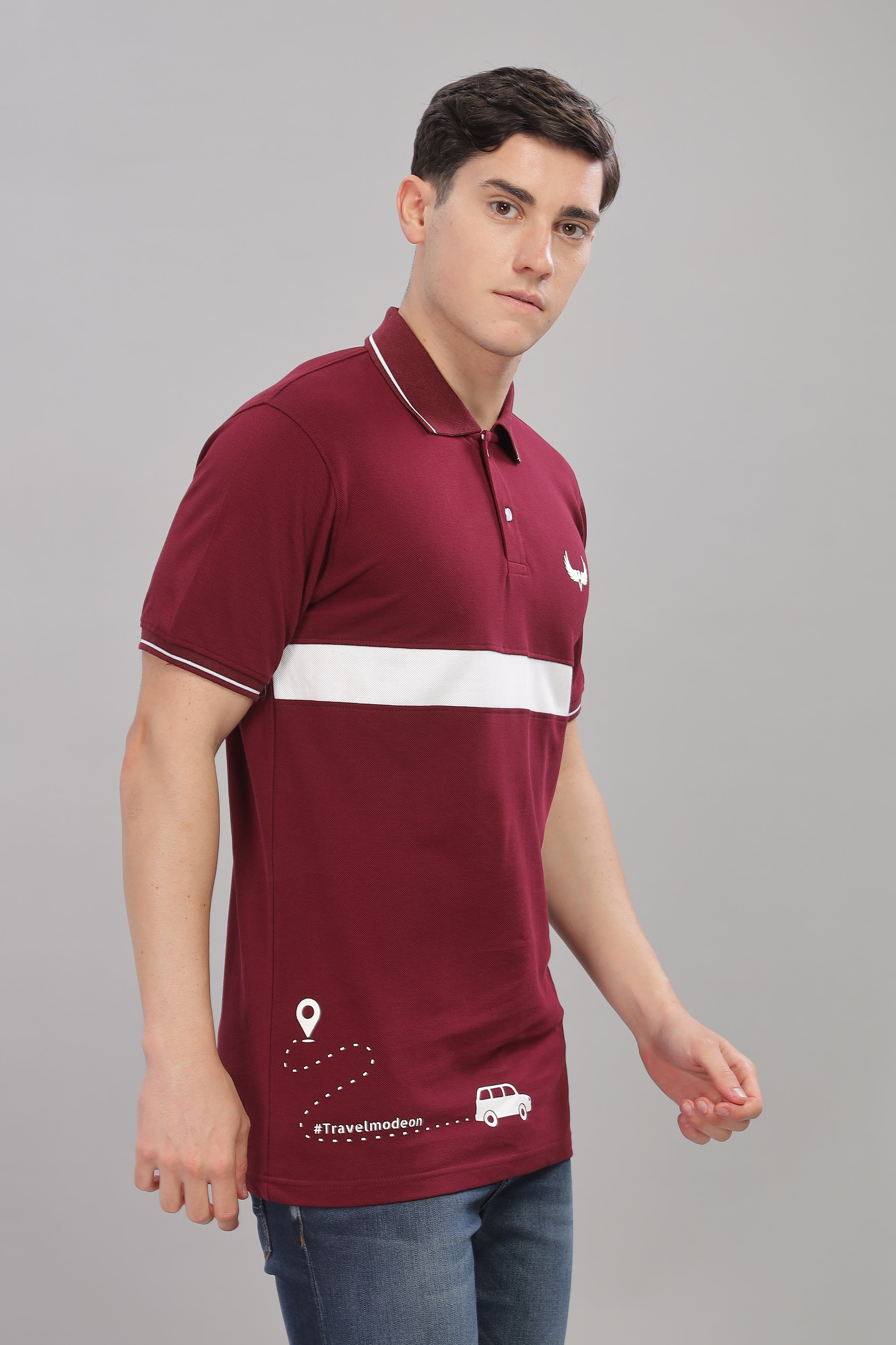 Avenster Men's Maroon Cotton Polo Shirt with White Chest Patch