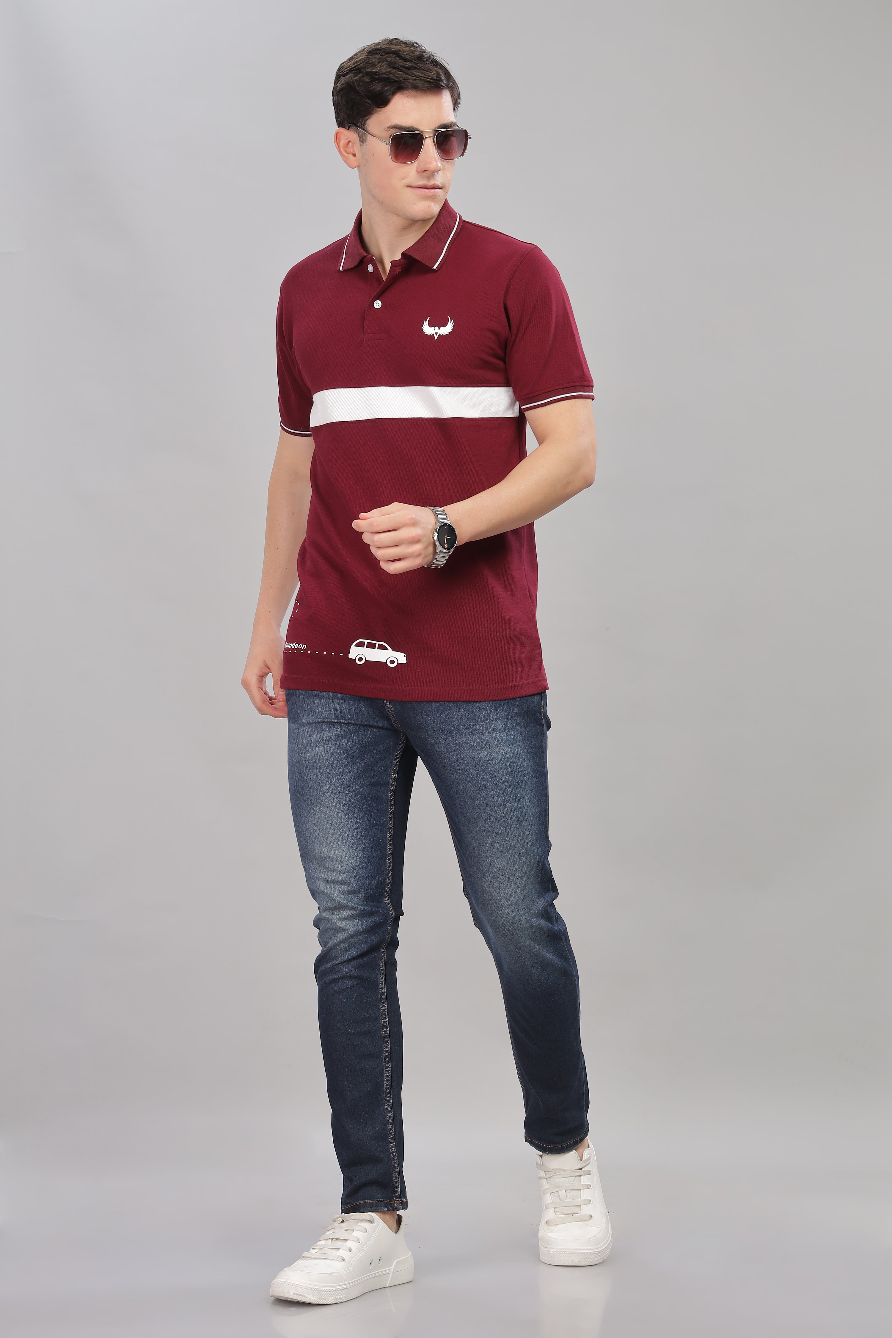 Avenster Men's Maroon Cotton Polo Shirt with White Chest Patch