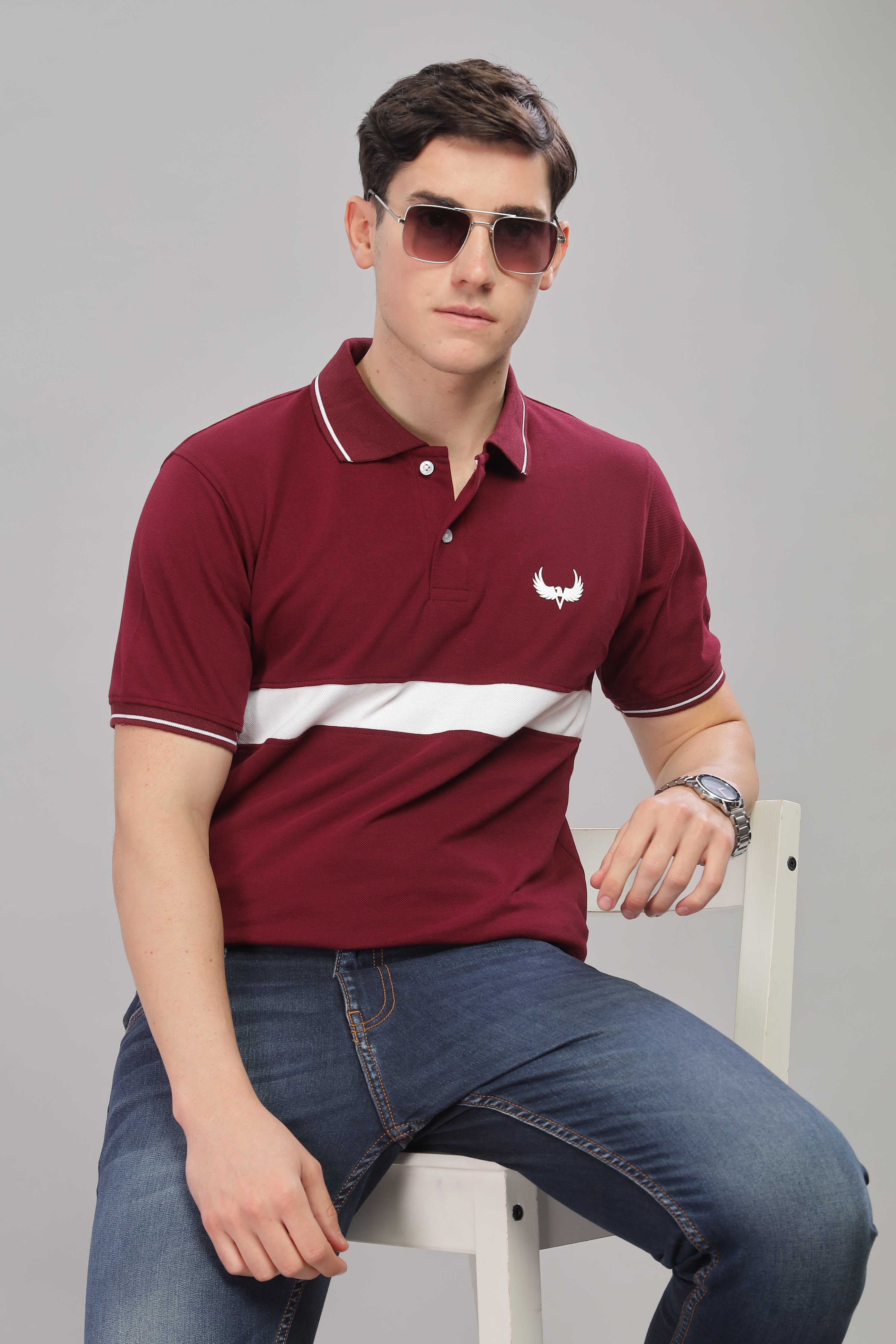 Avenster Men's Maroon Cotton Polo Shirt with White Chest Patch