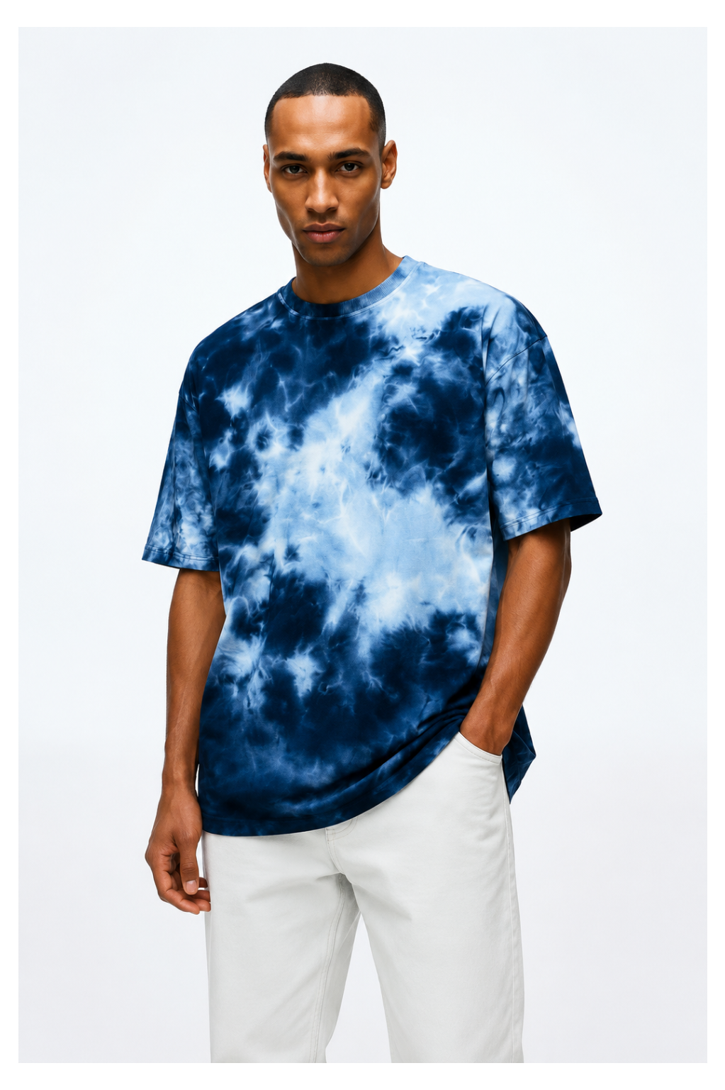 Avenster Relaxed Fit Blue & Sky Blue Tie-Dye Oversized Tee