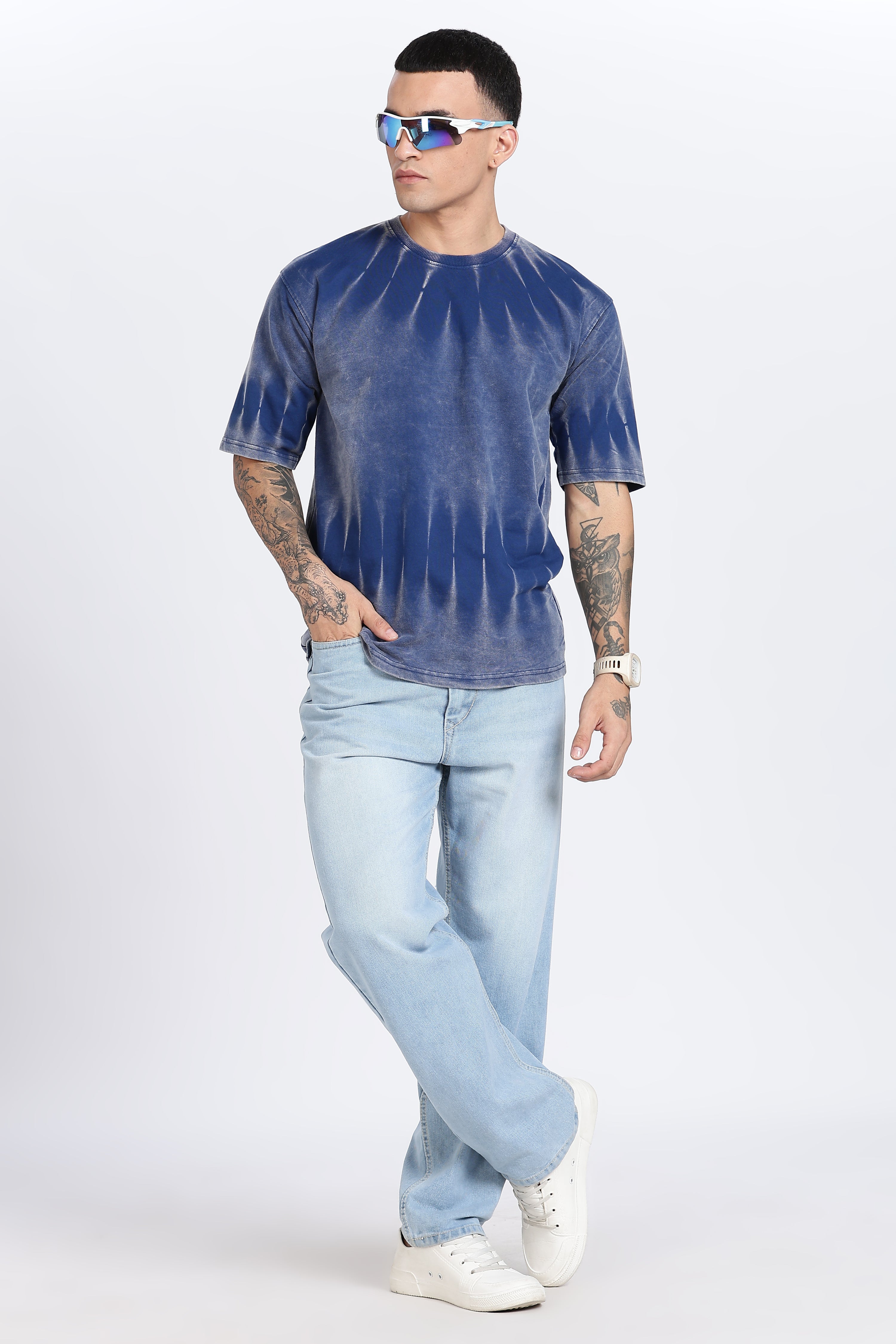 Avenster Oversized Blue Acid Washed  240 GSM T-shirt