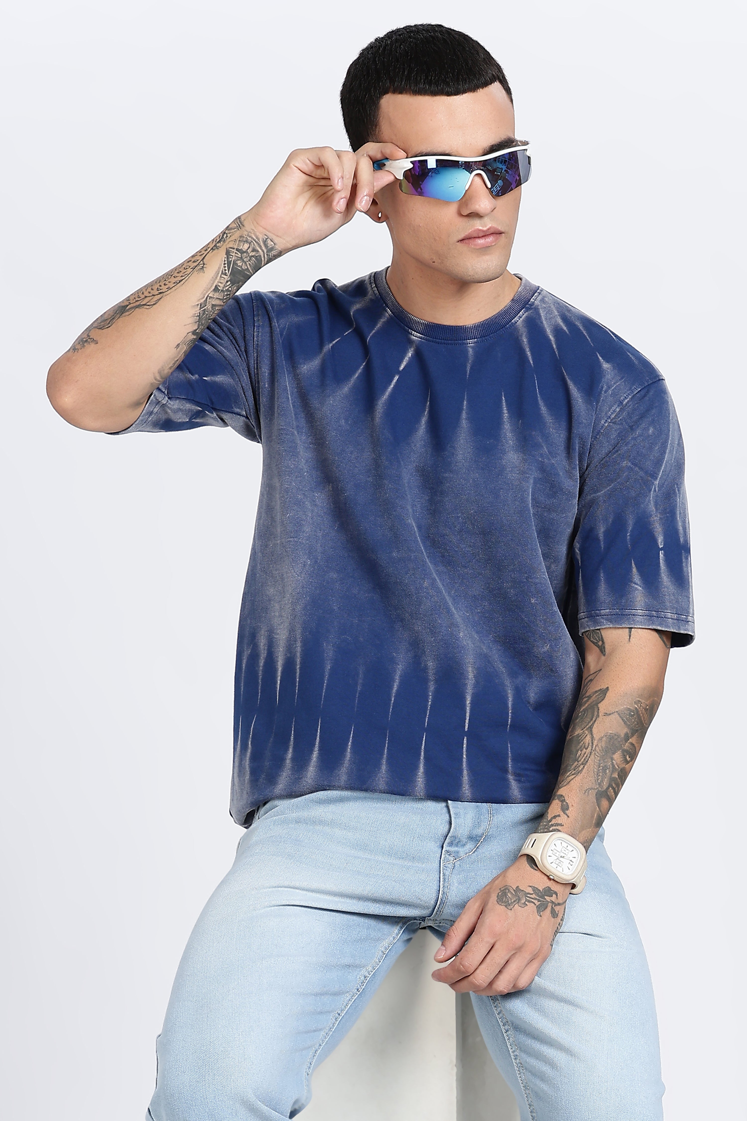 Avenster Oversized Blue Acid Washed  240 GSM T-shirt