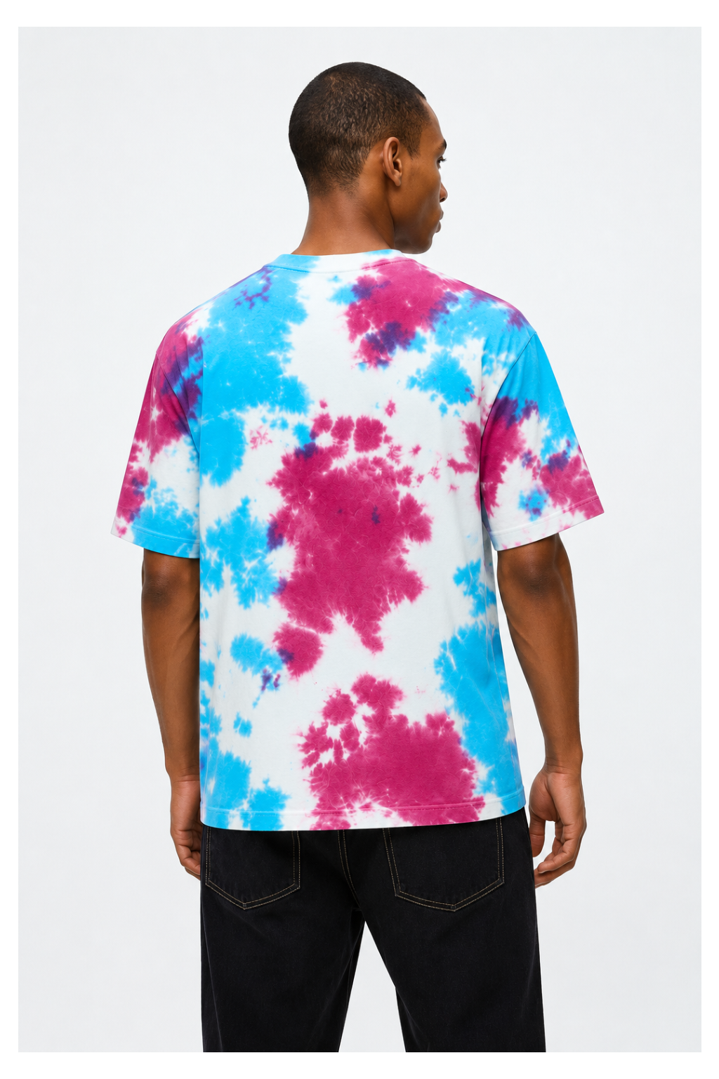 Avenster Fresh White & Blue Tie-Dye Oversized Tee