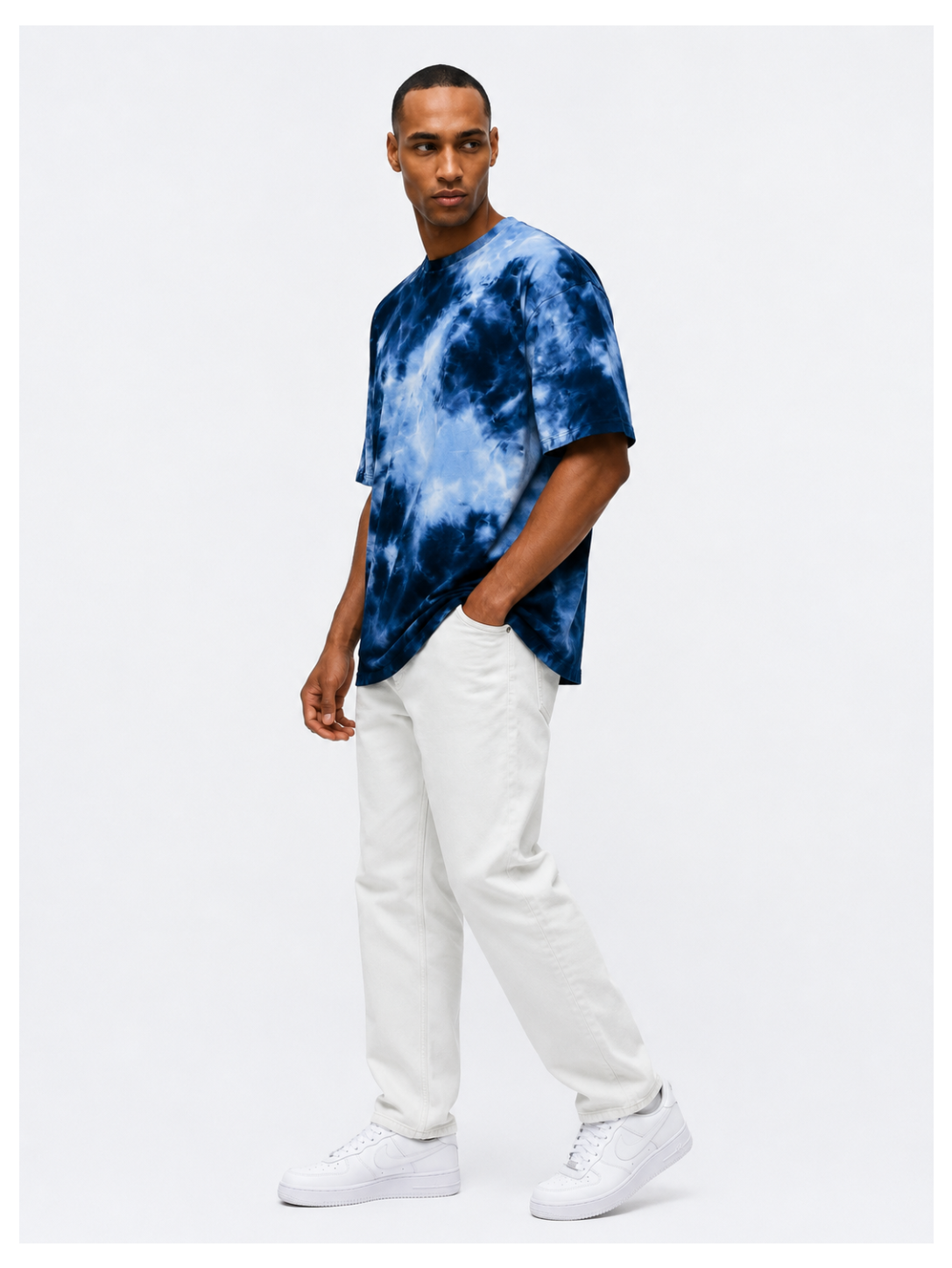 Avenster Relaxed Fit Blue & Sky Blue Tie-Dye Oversized Tee