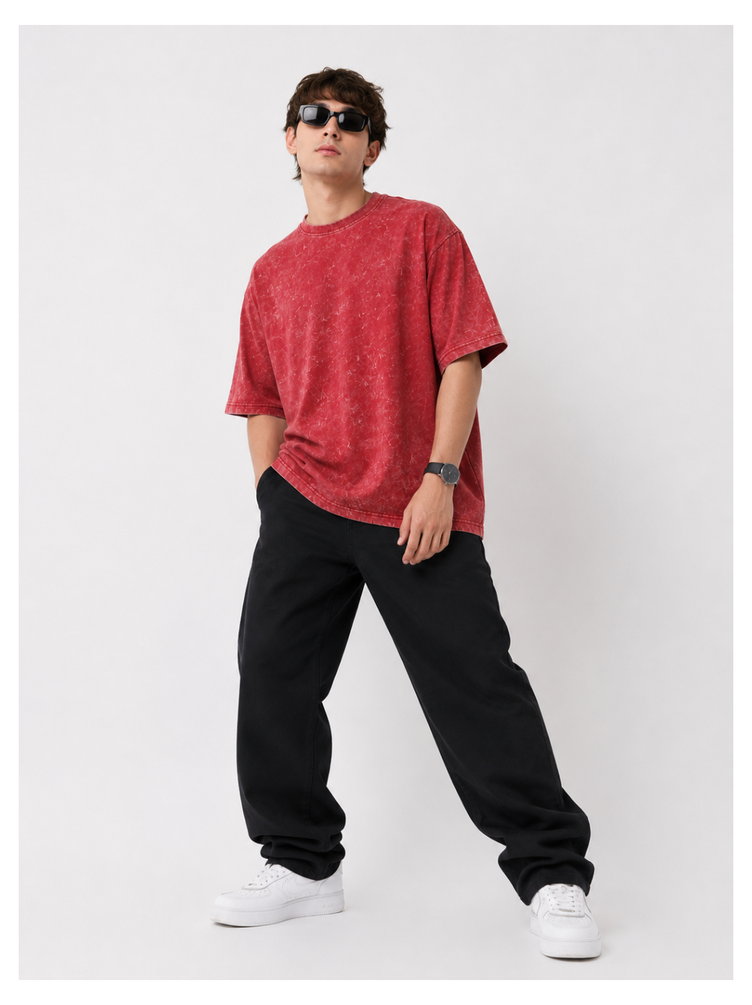 Crimson Fade Acid Wash Oversized T-Shirt