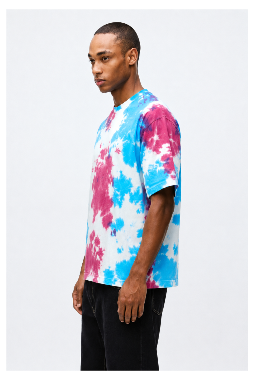 Avenster Fresh White & Blue Tie-Dye Oversized Tee
